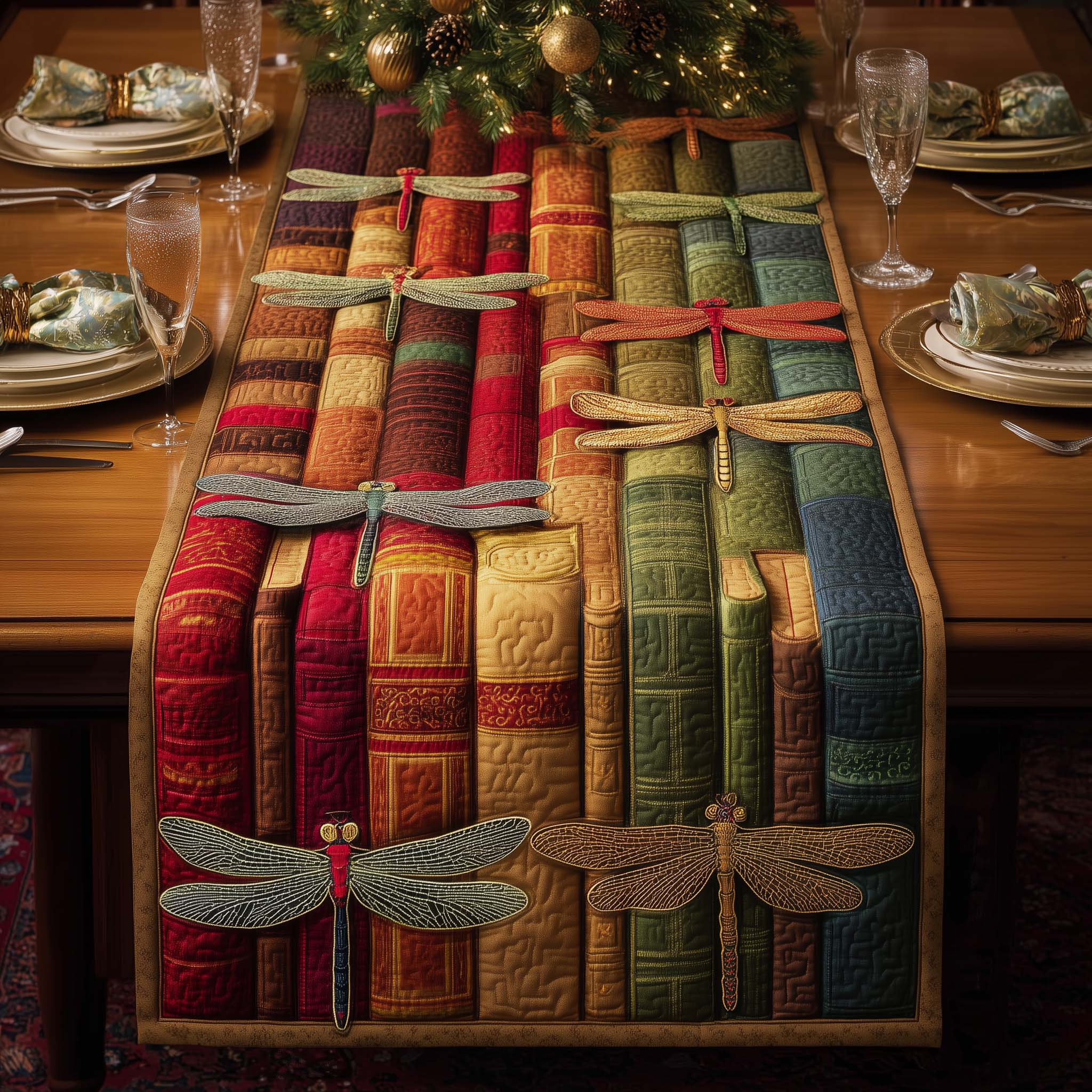 Book Dragonfly Quilted Table Runner, Easter Table Runner, Spring Table Runner, Mother's Day Gifts