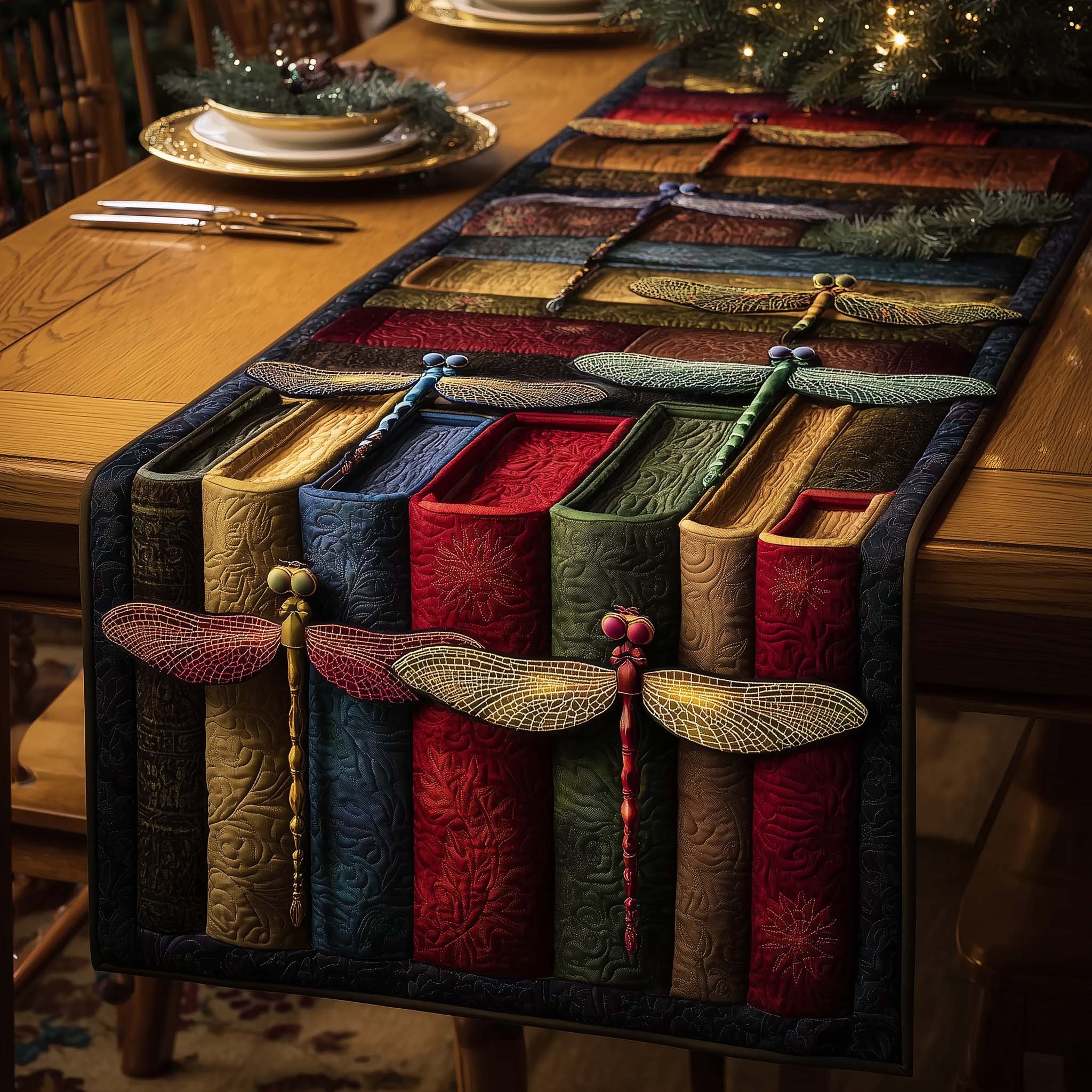 Library Dragonfly Quilted Table Runner, Easter Table Runner, Spring Table Runner, Mother's Day Gifts