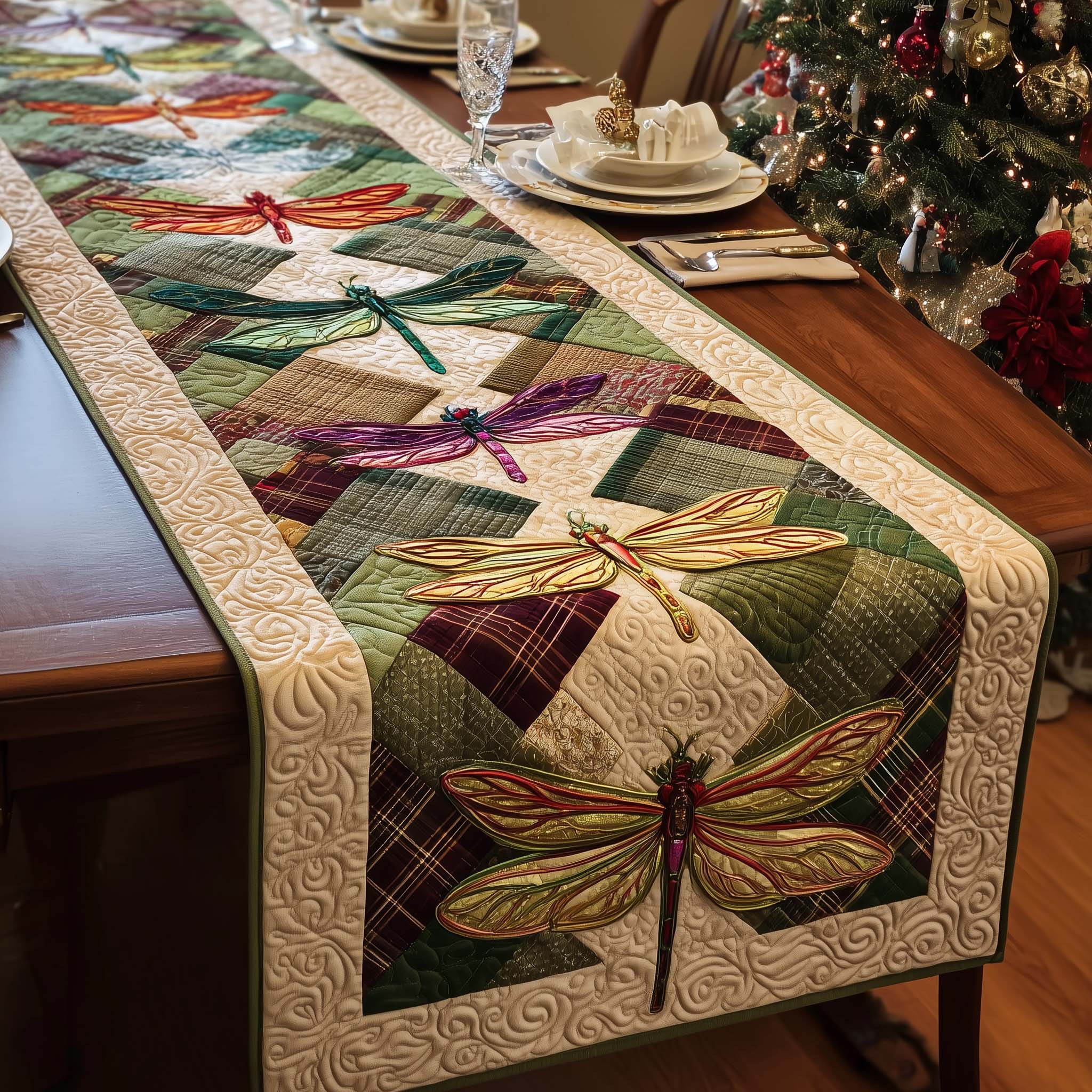Patch Dragonfly Quilted Table Runner, Easter Table Runner, Spring Table Runner, Mother's Day Gifts