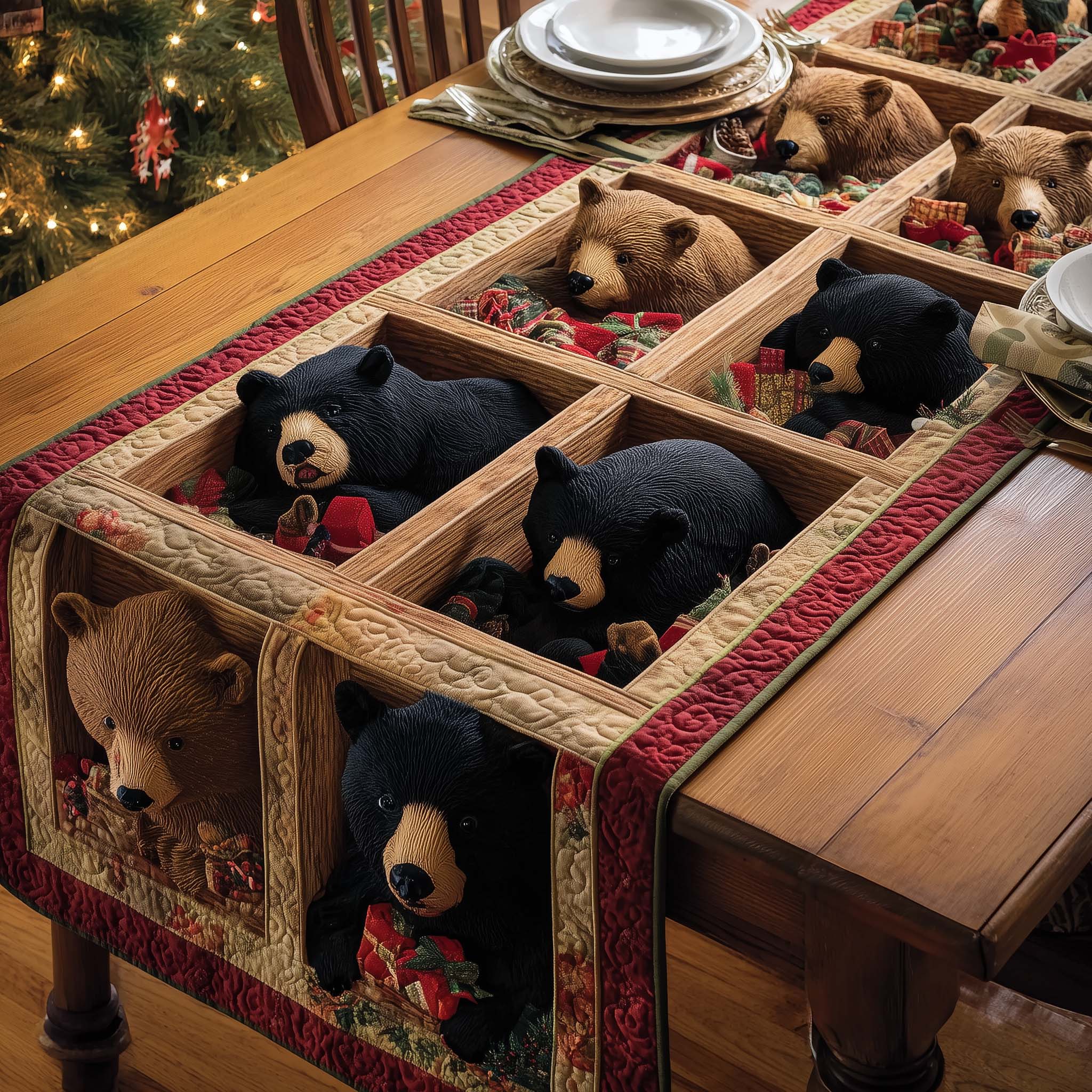Cabin Bears Quilted Table Runner, Easter Table Runner, Spring Table Runner, Mother's Day Gifts