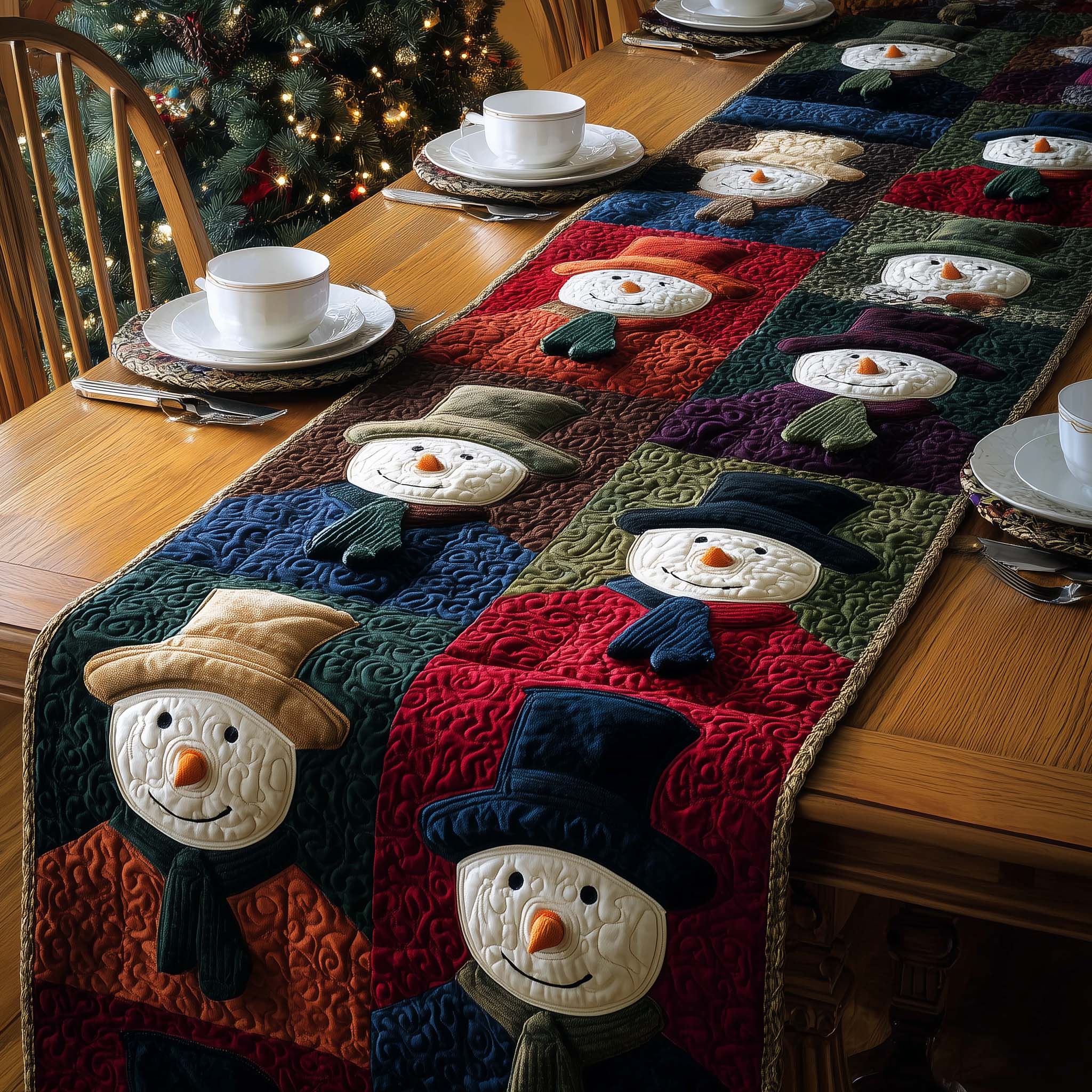 Snowman Parade Quilted Table Runner, Easter Table Runner, Spring Table Runner, Mother's Day Gifts
