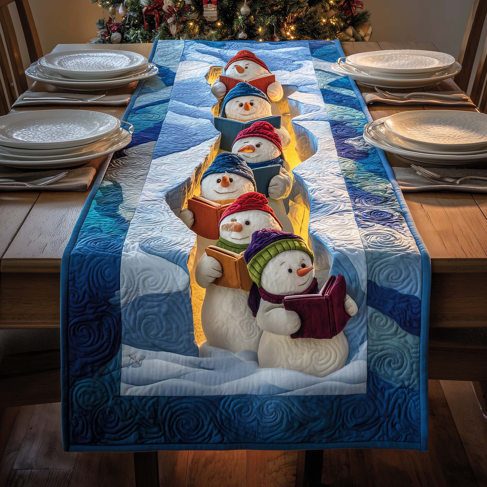 Caroling Snowmen Quilted Table Runner, Easter Table Runner, Spring Table Runner, Mother's Day Gifts