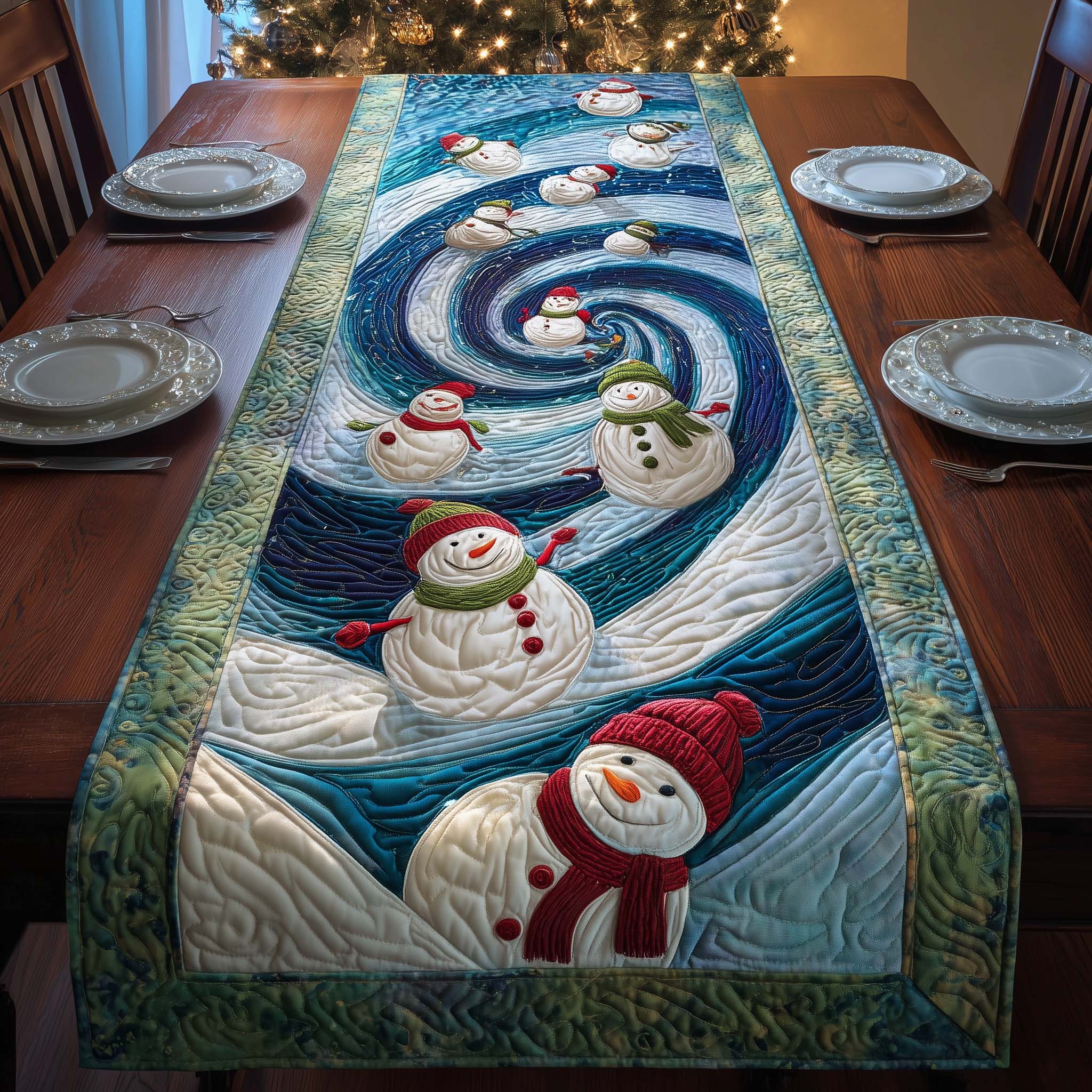 Snow Spiral Quilted Table Runner, Easter Table Runner, Spring Table Runner, Mother's Day Gifts