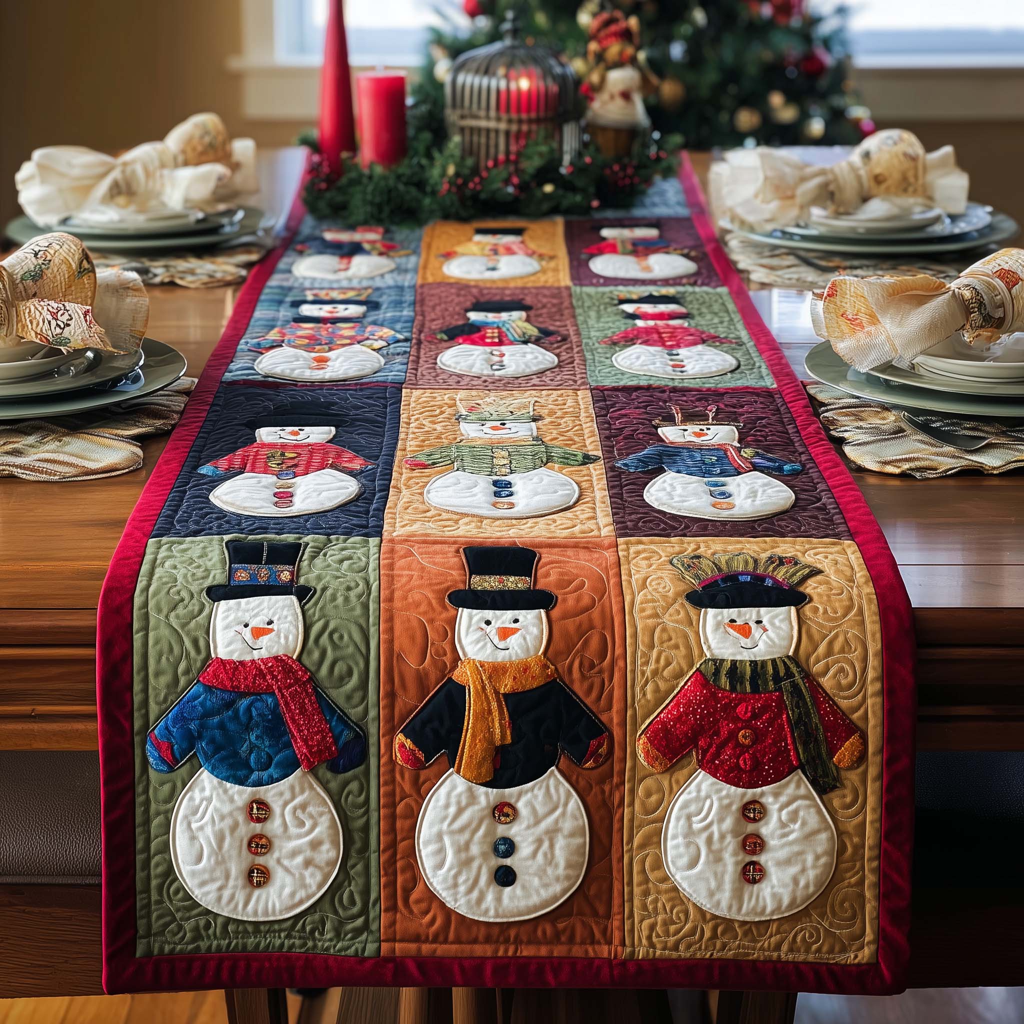 Festive Snowmen Quilted Table Runner, Easter Table Runner, Spring Table Runner, Mother's Day Gifts