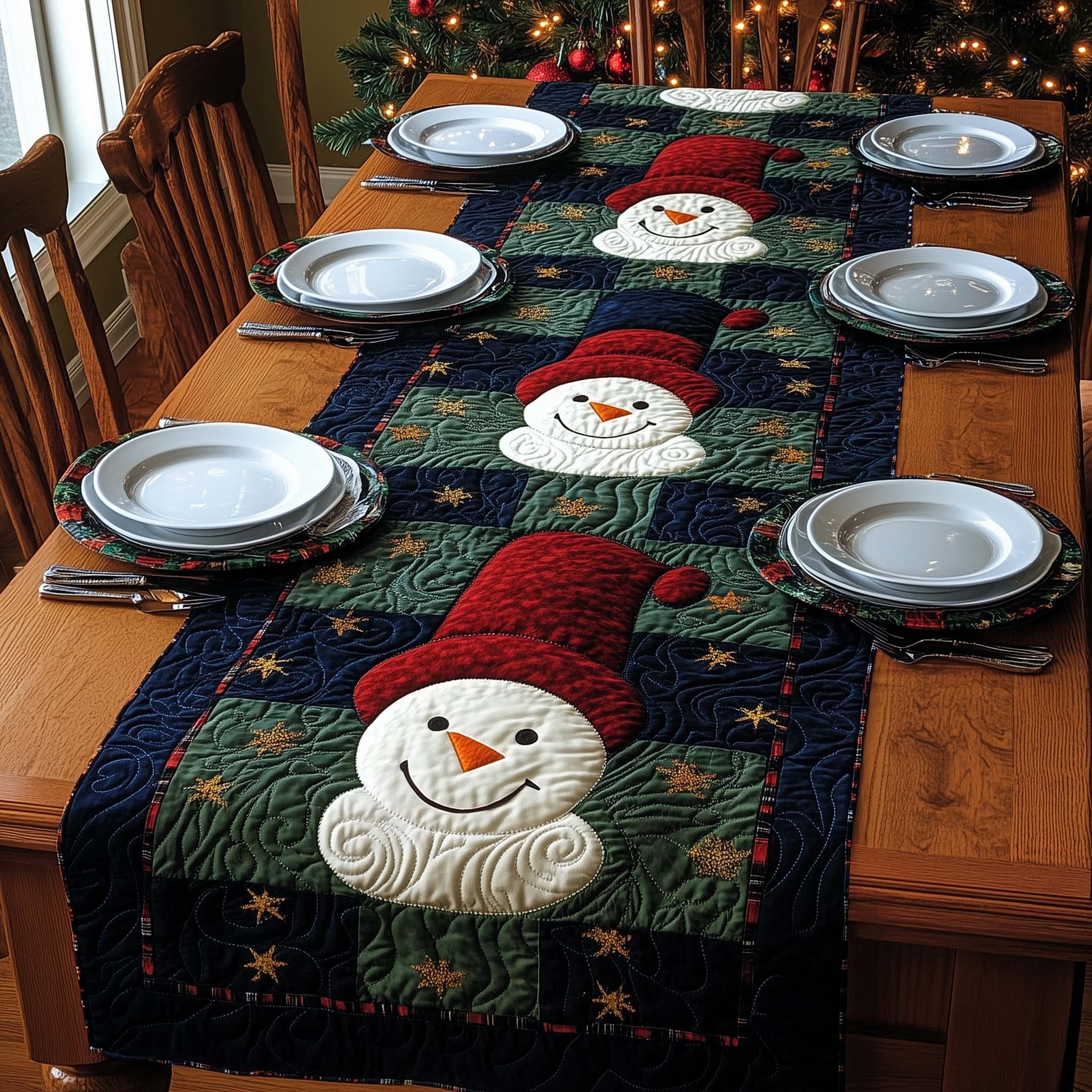 Happy Snowmen Quilted Table Runner, Easter Table Runner, Spring Table Runner, Mother's Day Gifts