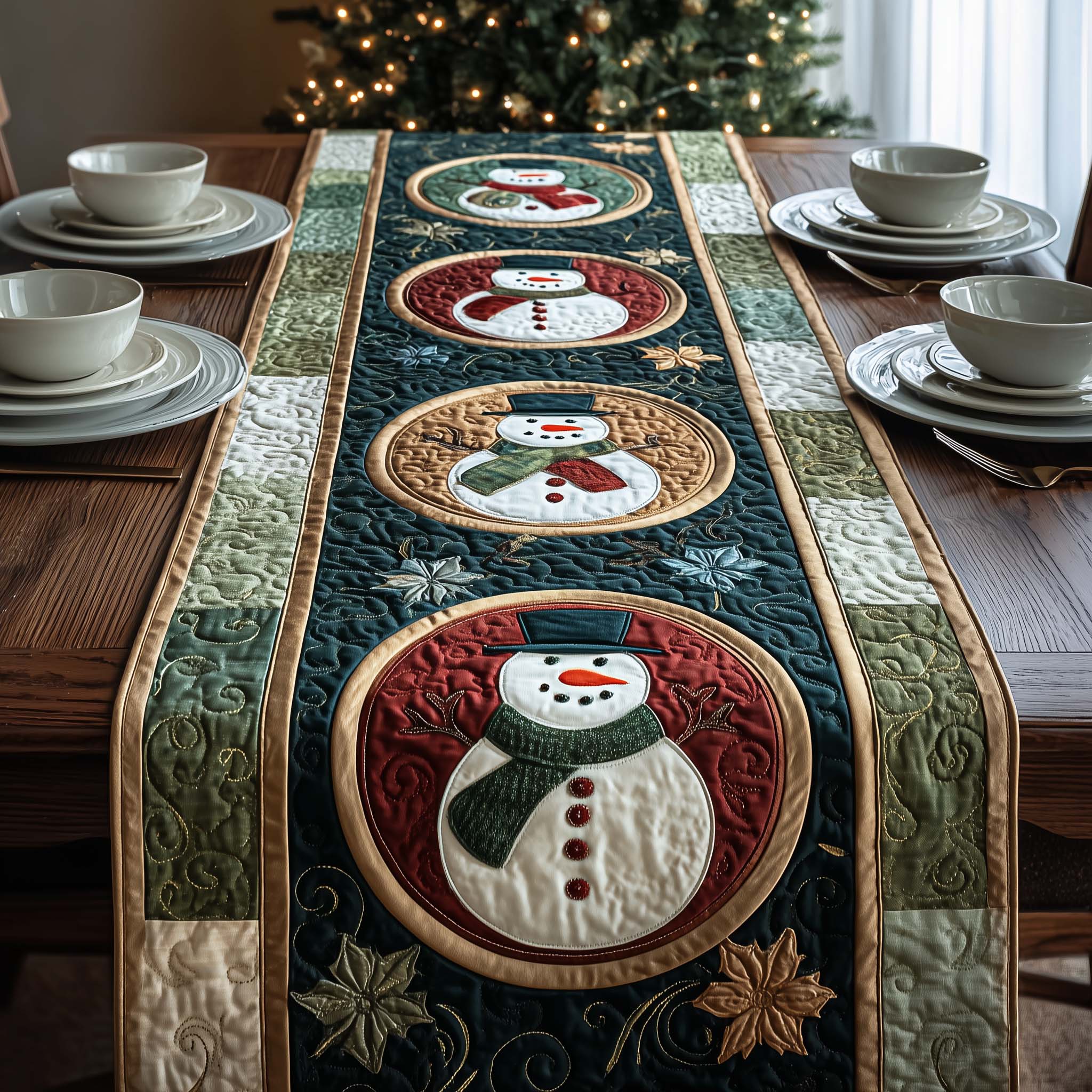 Circle Snowmen Quilted Table Runner, Easter Table Runner, Spring Table Runner, Mother's Day Gifts