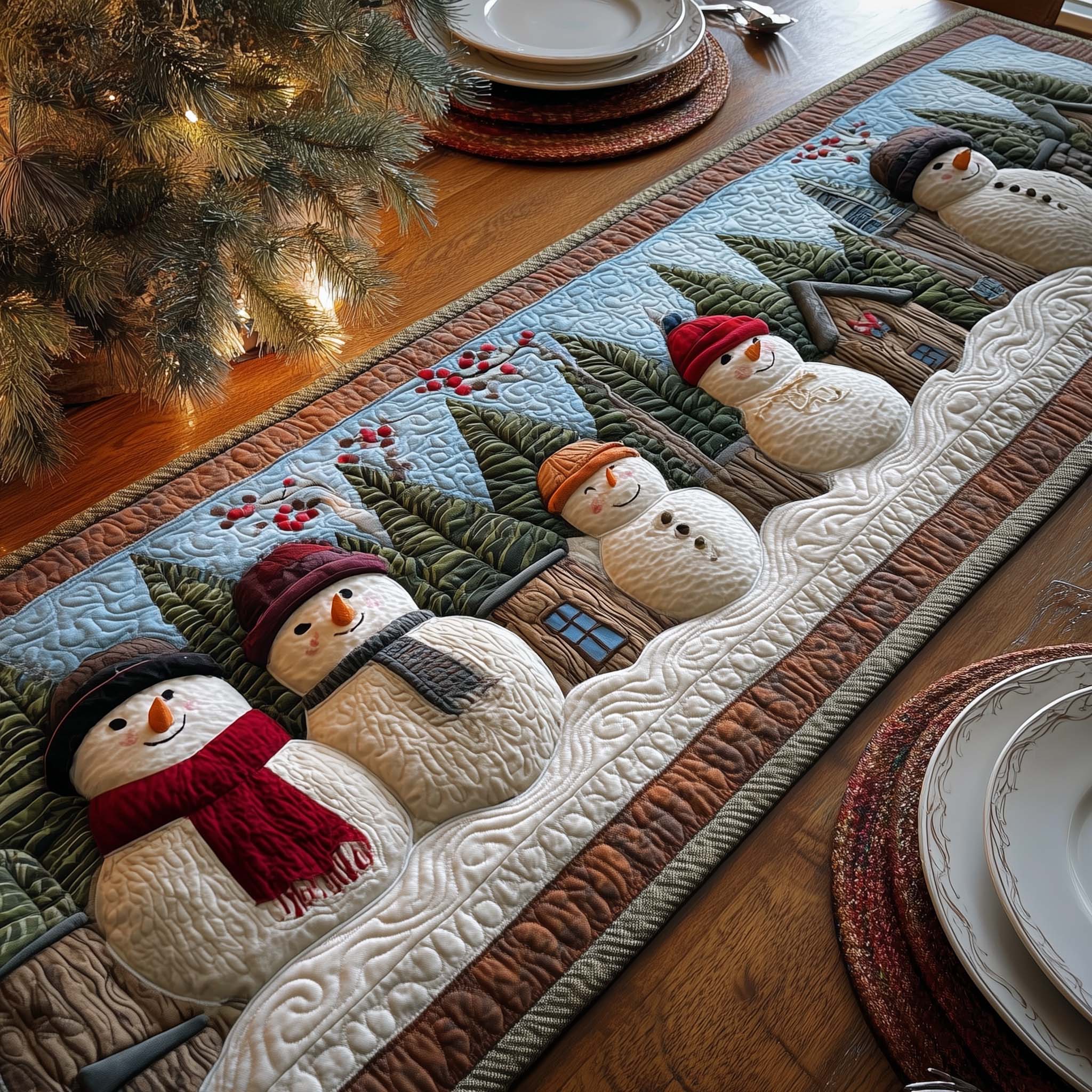 Forest Snowmen Quilted Table Runner, Easter Table Runner, Spring Table Runner, Mother's Day Gifts