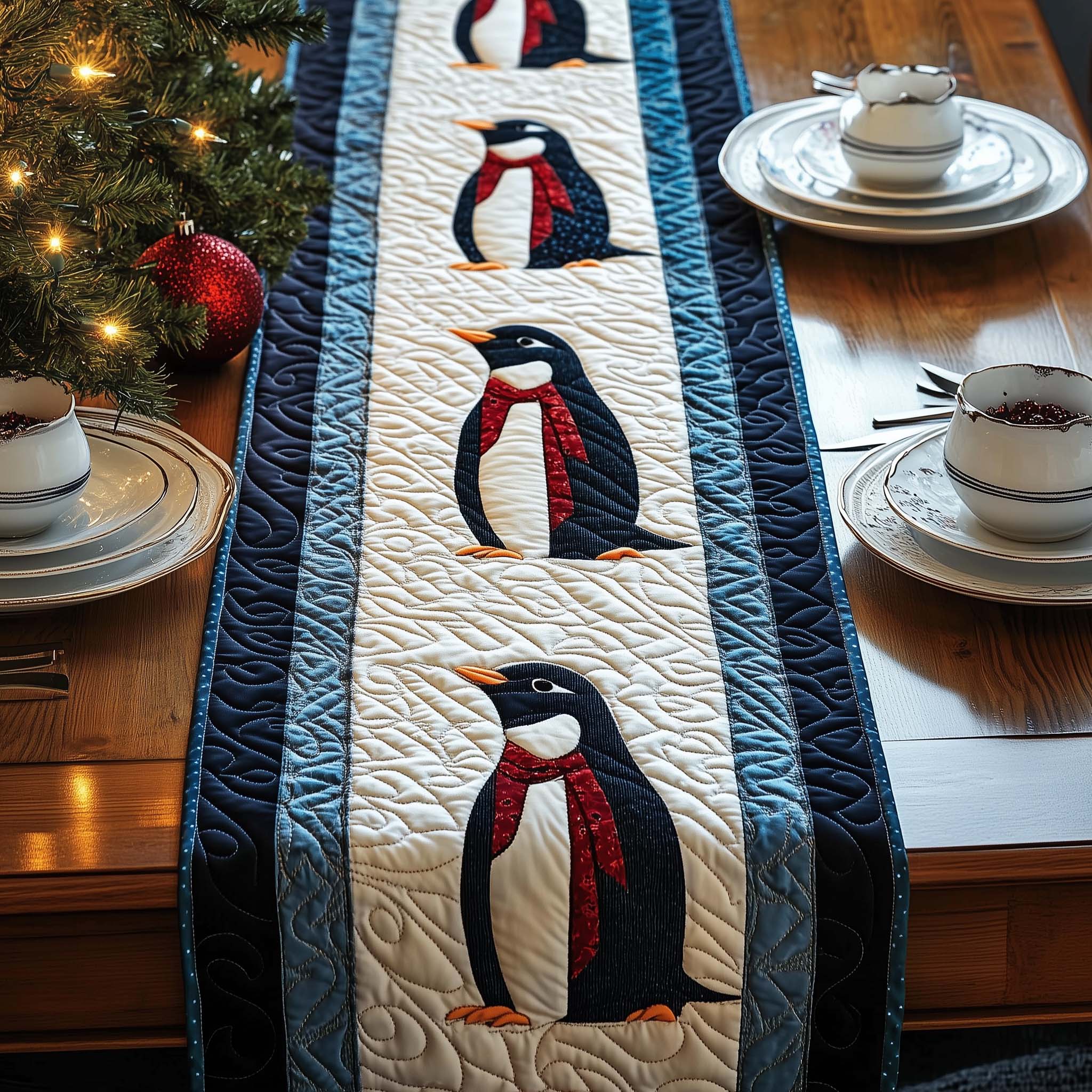 Penguin Parade Quilted Table Runner, Easter Table Runner, Spring Table Runner, Mother's Day Gifts