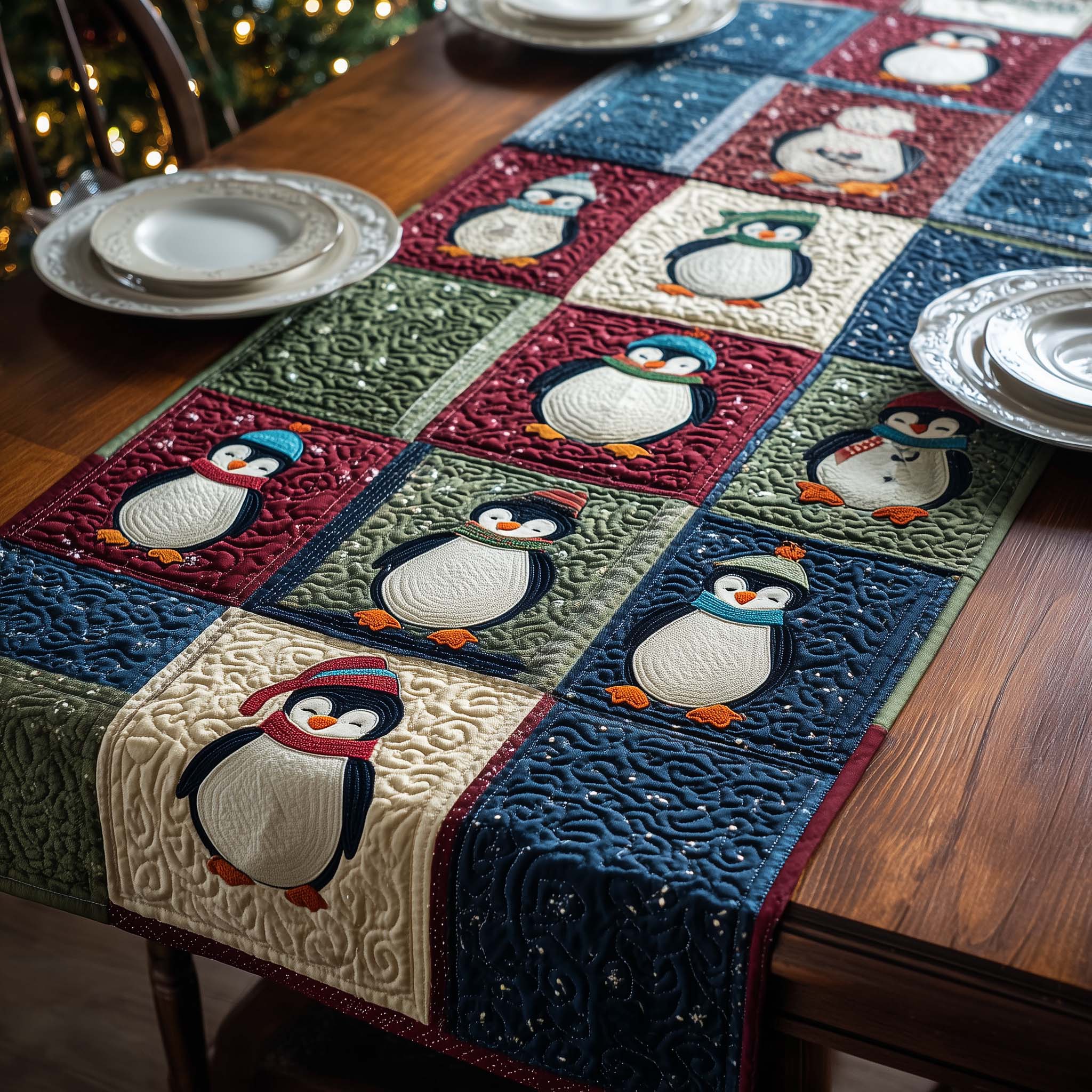 Patch Penguins Quilted Table Runner, Easter Table Runner, Spring Table Runner, Mother's Day Gifts
