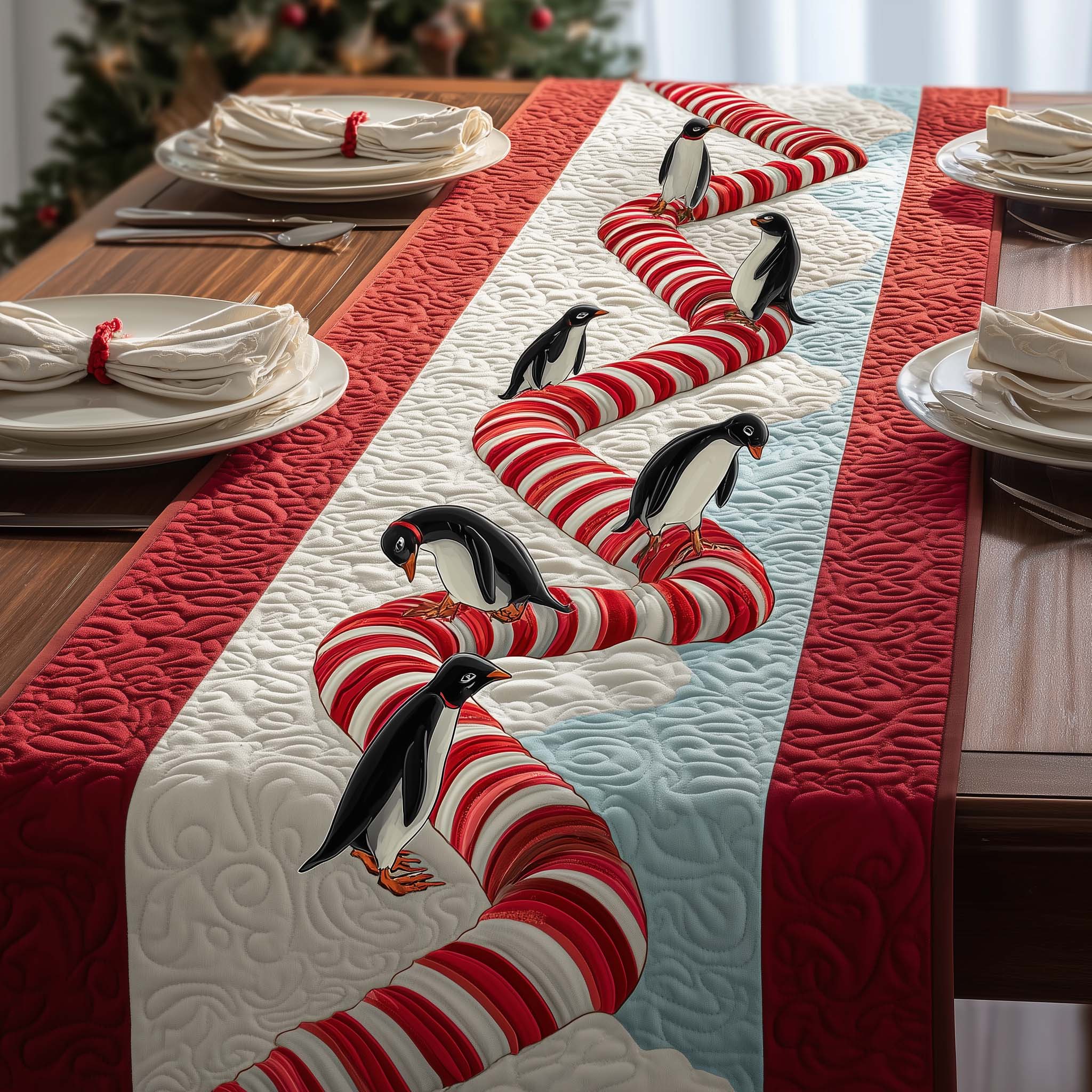 Candy Penguins Quilted Table Runner, Easter Table Runner, Spring Table Runner, Mother's Day Gifts