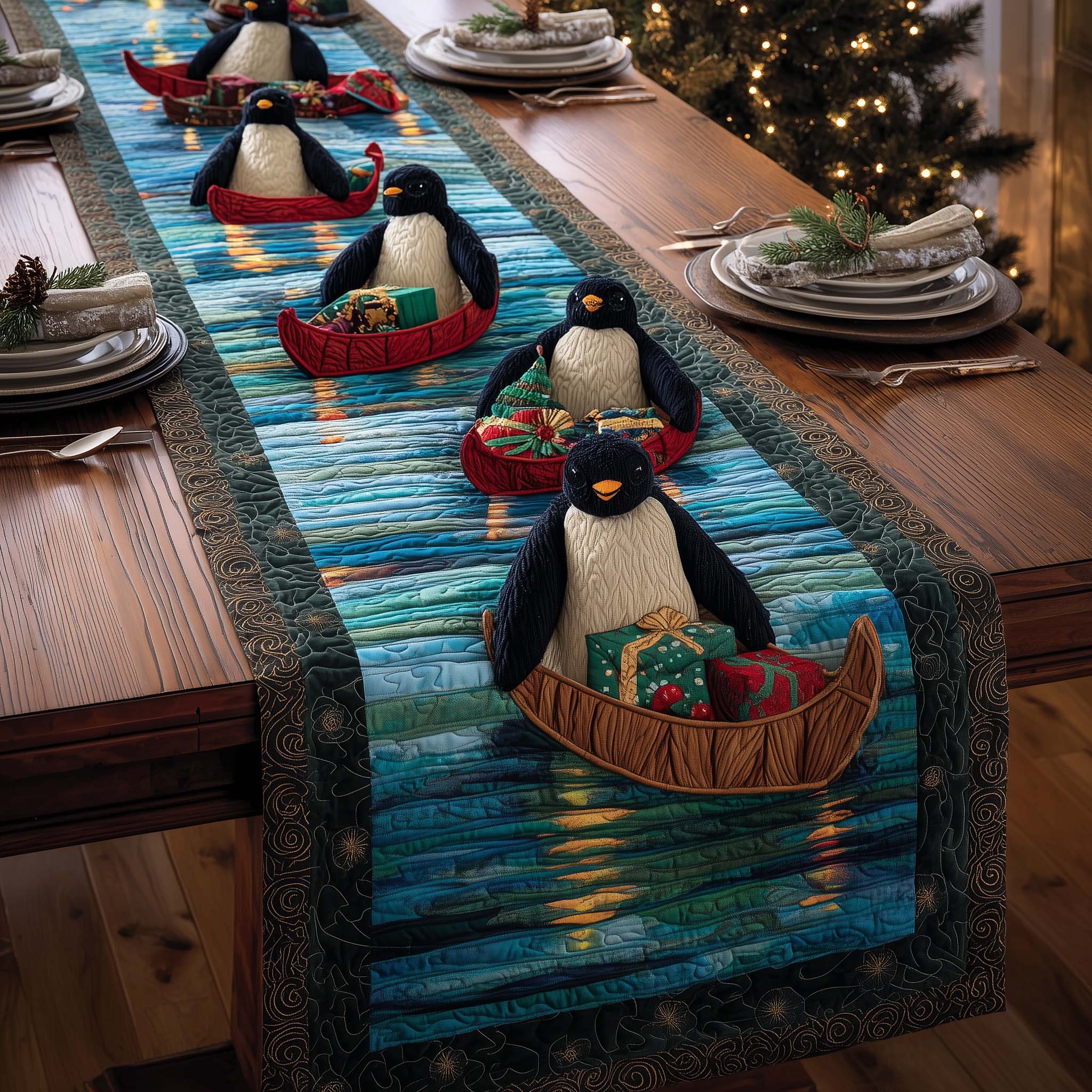 Gift Penguins Quilted Table Runner, Easter Table Runner, Spring Table Runner, Mother's Day Gifts