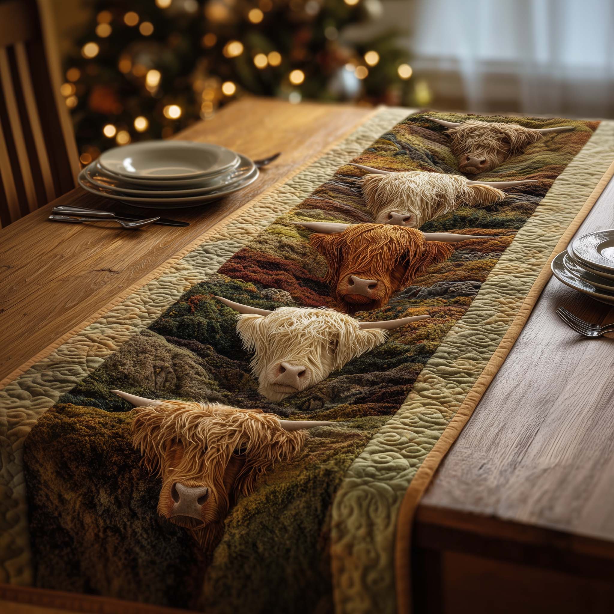 Highland Herd Quilted Table Runner, Easter Table Runner, Spring Table Runner, Mother's Day Gifts