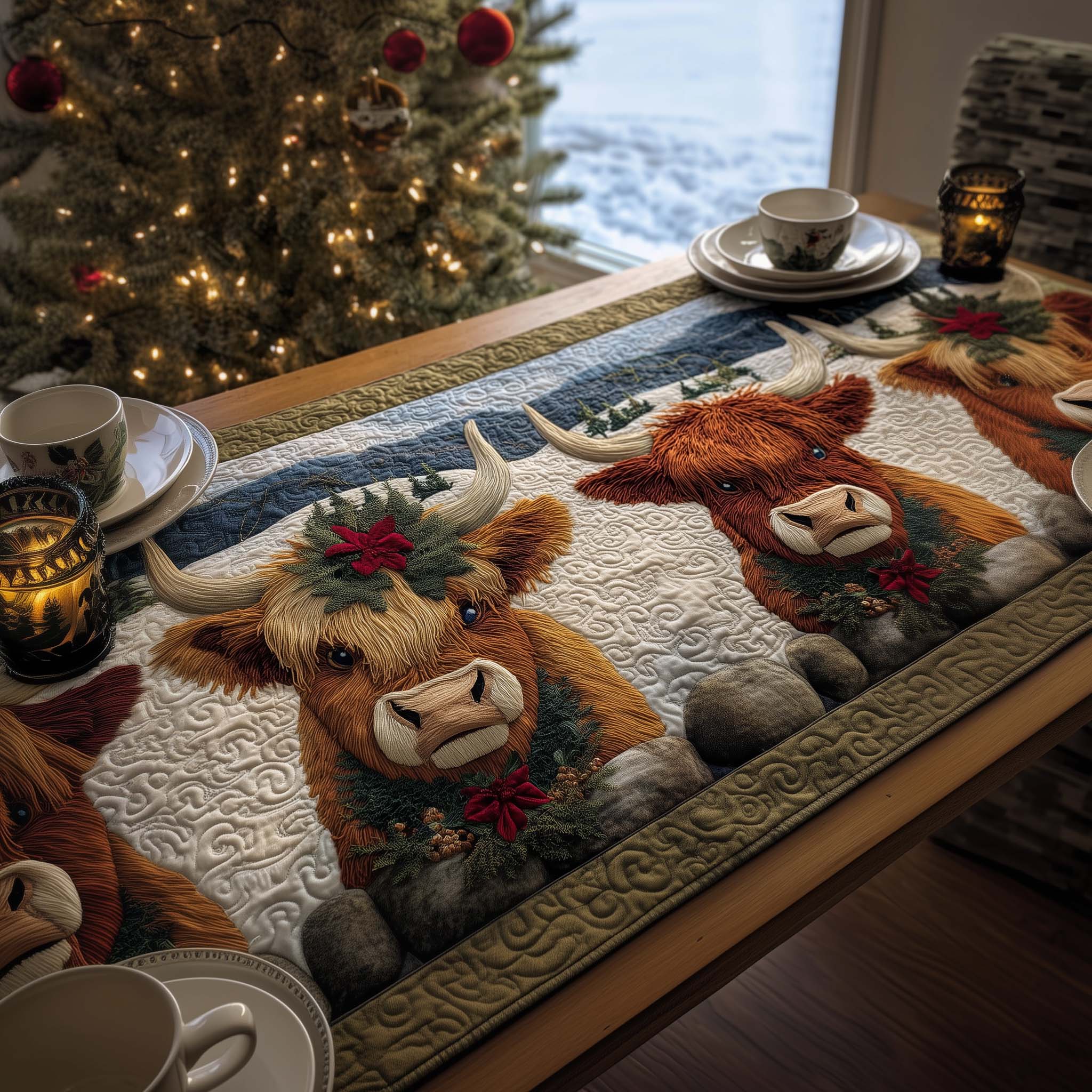 Merry Highlands Quilted Table Runner, Easter Table Runner, Spring Table Runner, Mother's Day Gifts