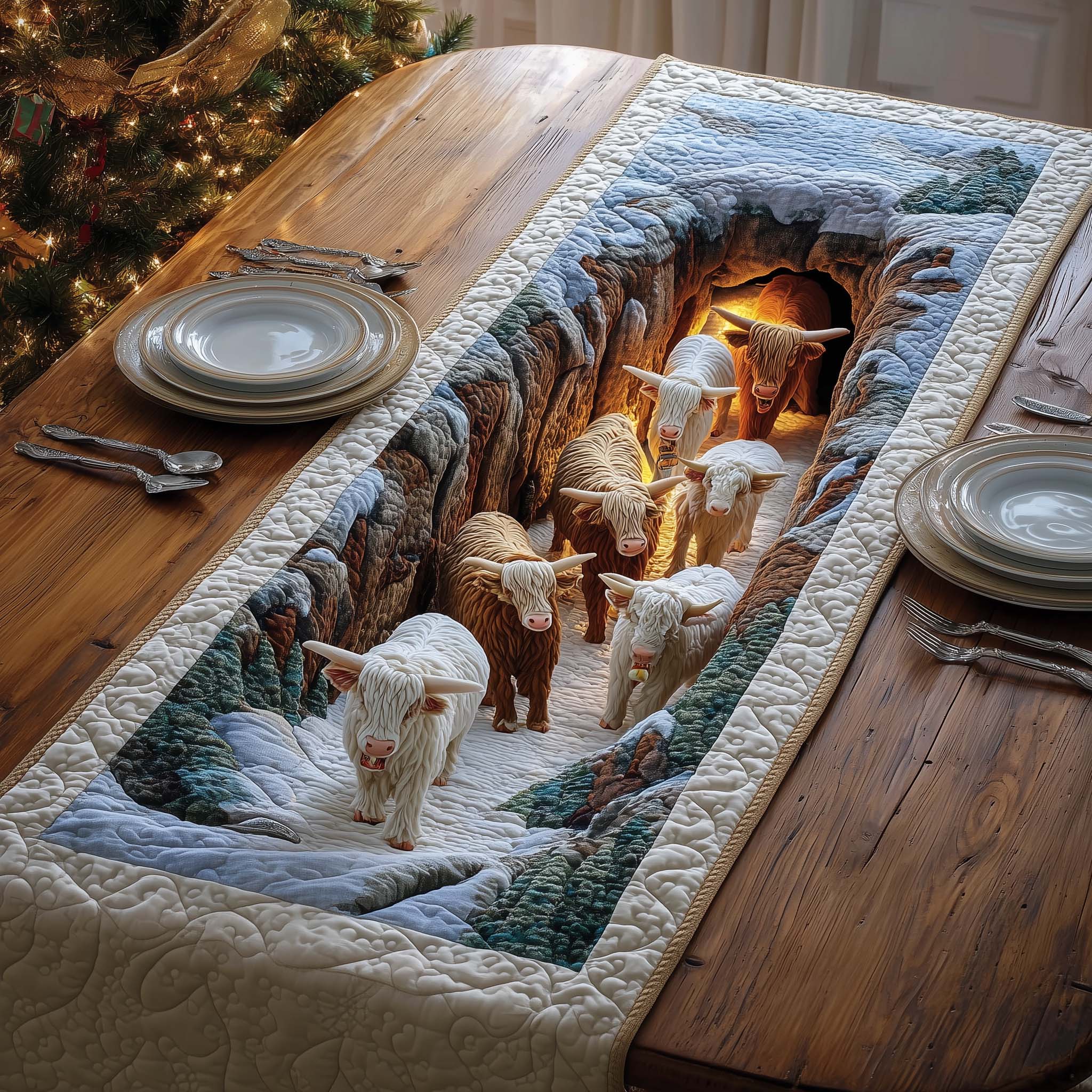 Canyon Herd Quilted Table Runner, Easter Table Runner, Spring Table Runner, Mother's Day Gifts
