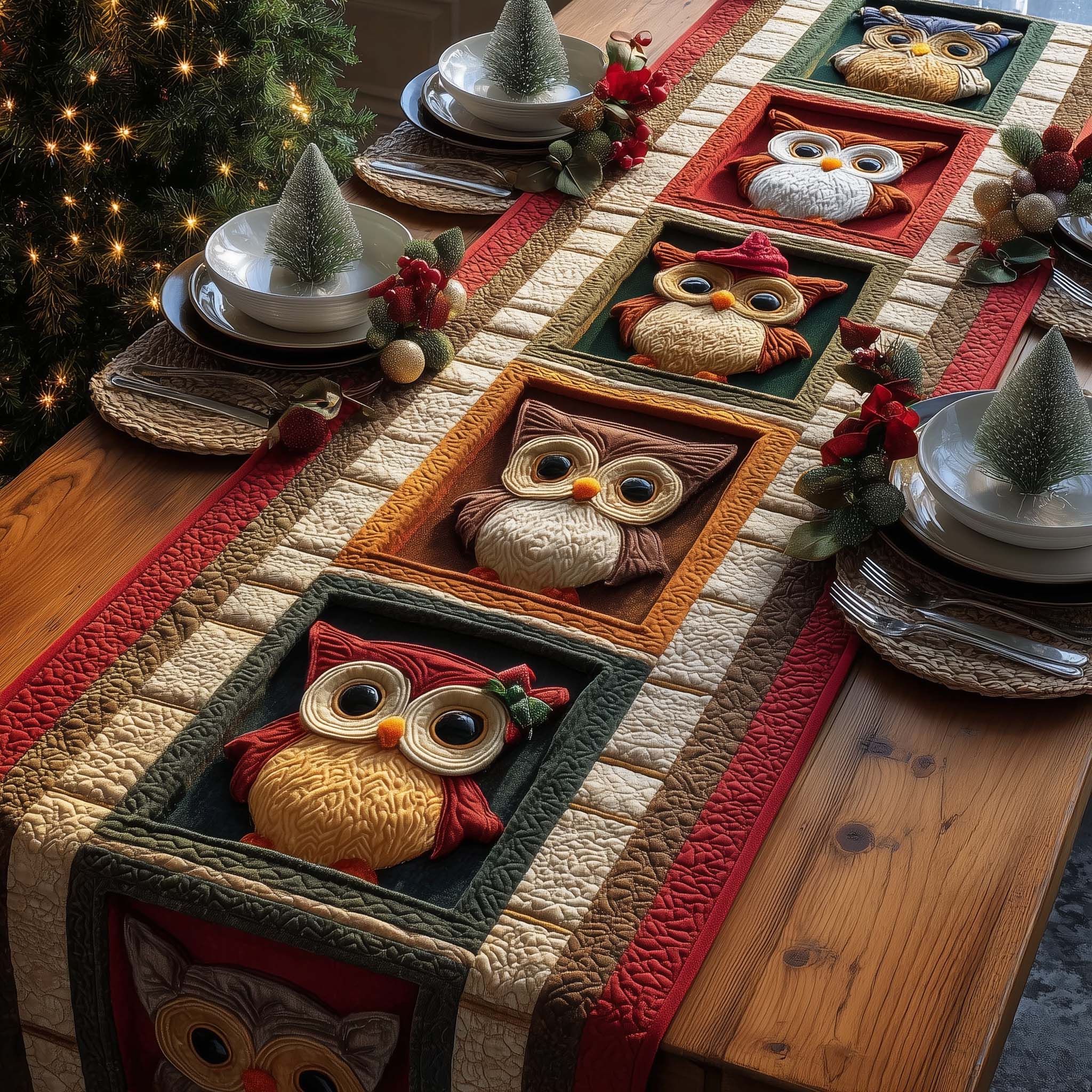 Owl Parade Quilted Table Runner, Easter Table Runner, Spring Table Runner, Mother's Day Gifts