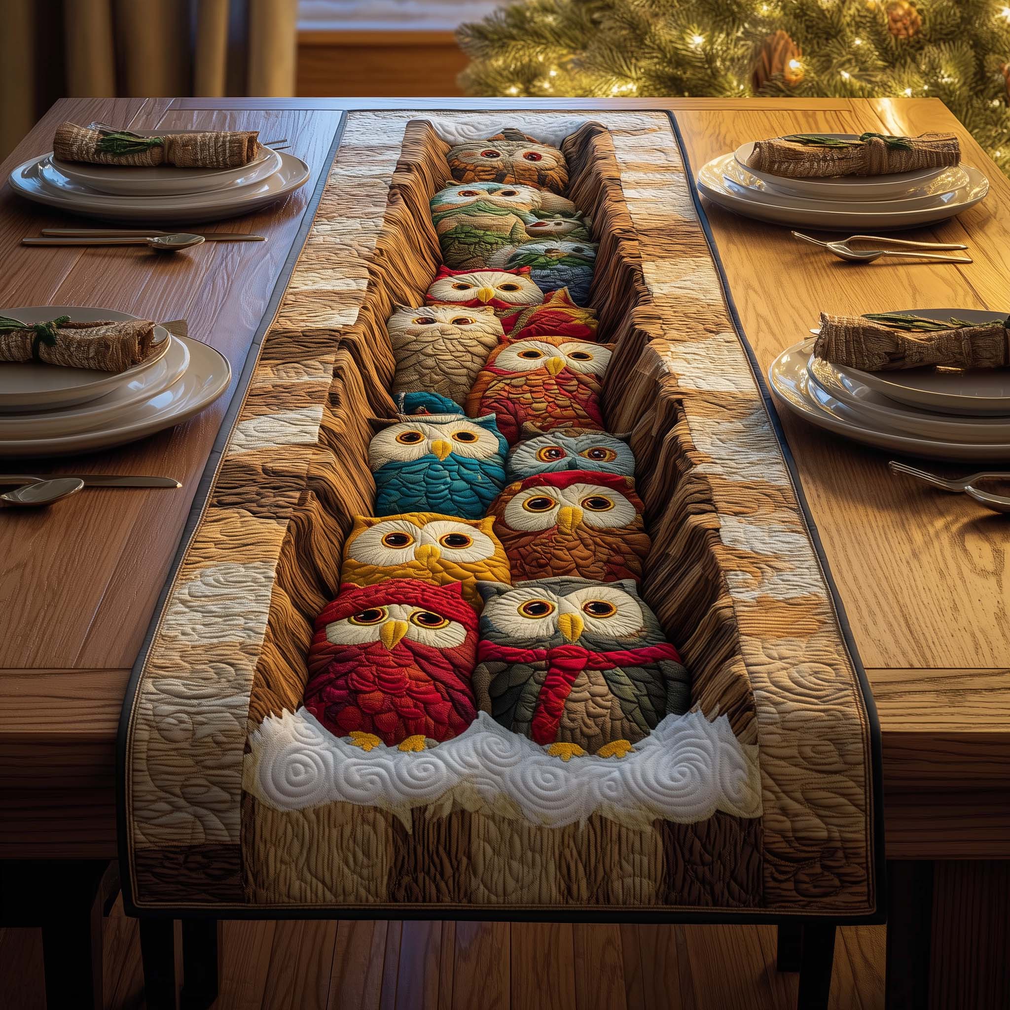 Santa Owls Quilted Table Runner, Easter Table Runner, Spring Table Runner, Mother's Day Gifts