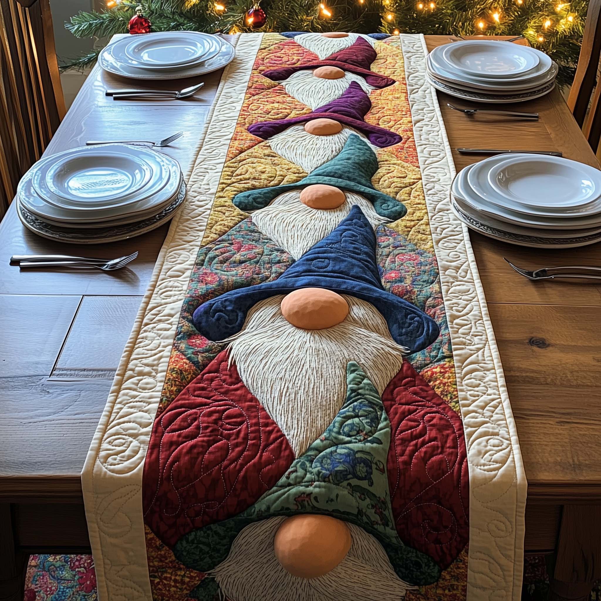 Gnome Parade Quilted Table Runner, Easter Table Runner, Spring Table Runner, Mother's Day Gifts