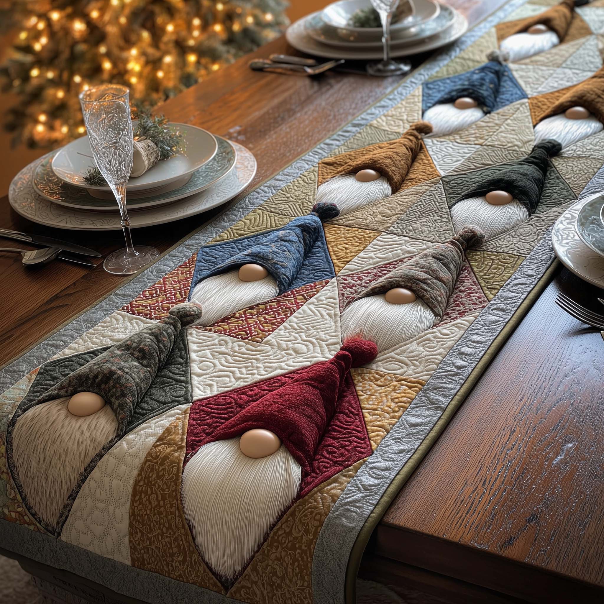 Gnome Row Quilted Table Runner, Easter Table Runner, Spring Table Runner, Mother's Day Gifts