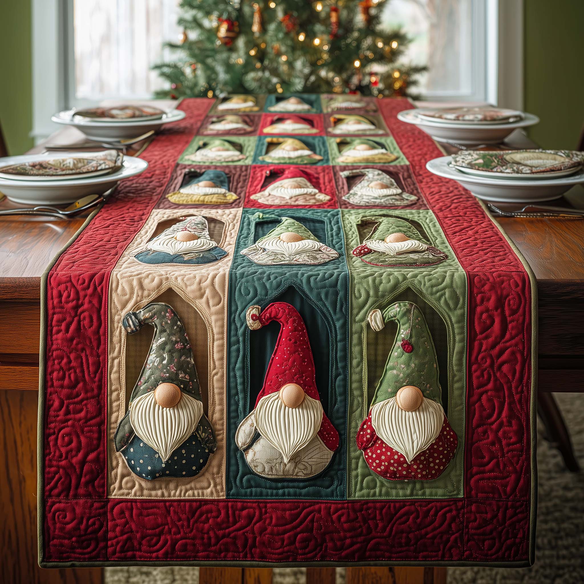 Gnome Gallery Quilted Table Runner, Easter Table Runner, Spring Table Runner, Mother's Day Gifts