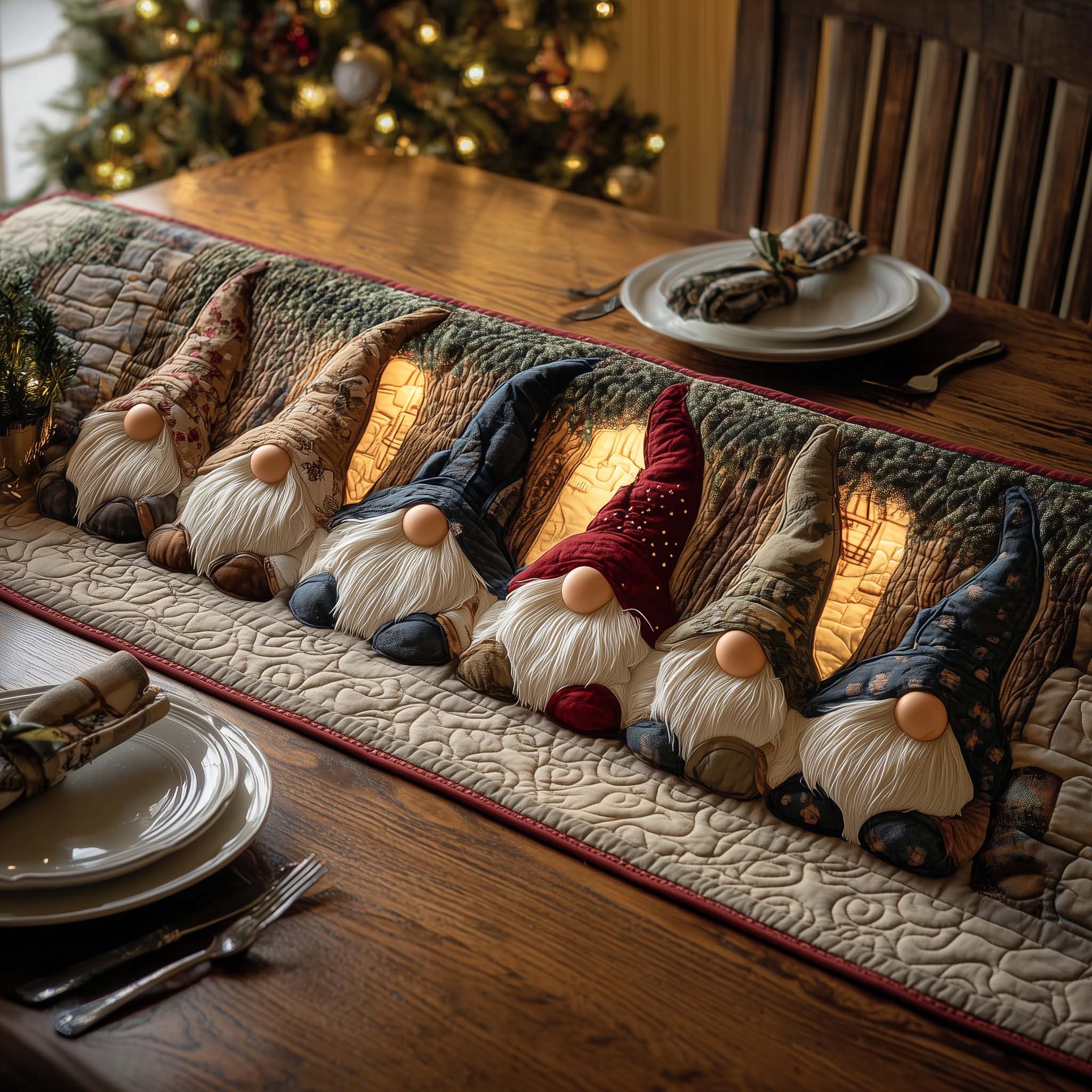 Gnome Lights Quilted Table Runner, Easter Table Runner, Spring Table Runner, Mother's Day Gifts