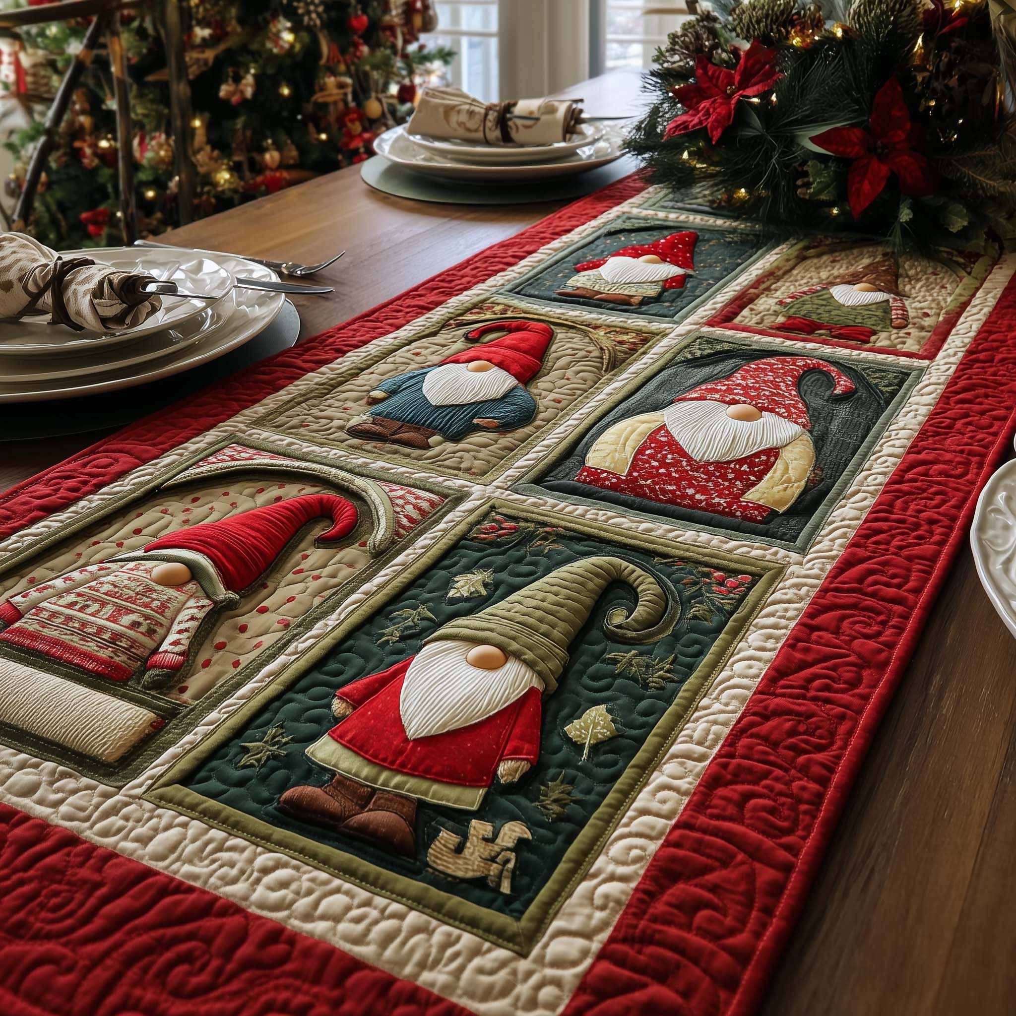 Gnome Blocks Quilted Table Runner, Easter Table Runner, Spring Table Runner, Mother's Day Gifts