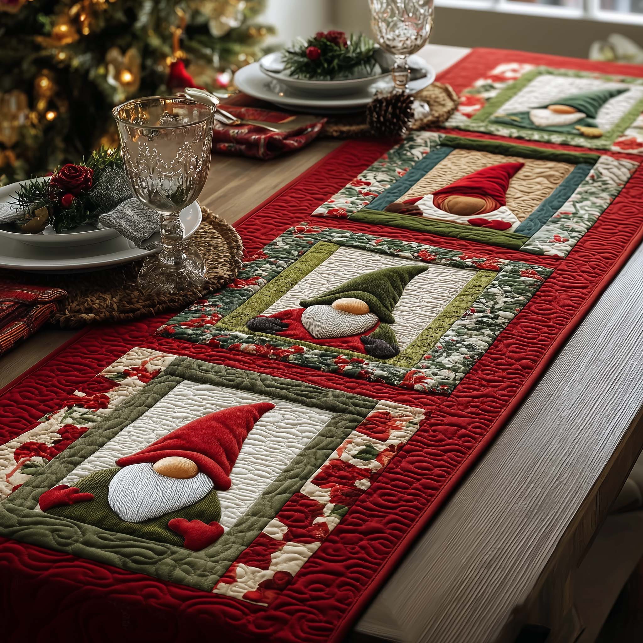 Gnome Frames Quilted Table Runner, Easter Table Runner, Spring Table Runner, Mother's Day Gifts
