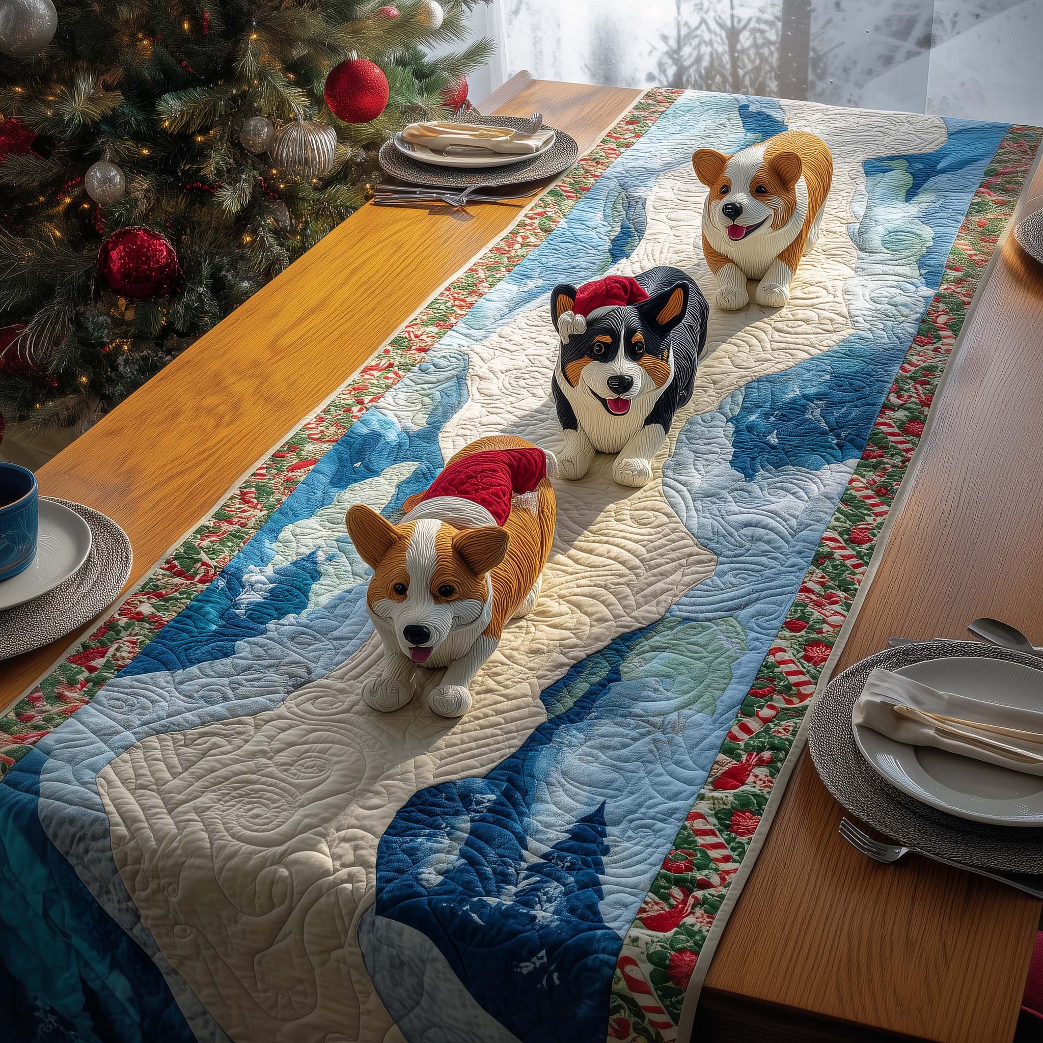 Corgi Parade Quilted Table Runner, Easter Table Runner, Spring Table Runner, Mother's Day Gifts
