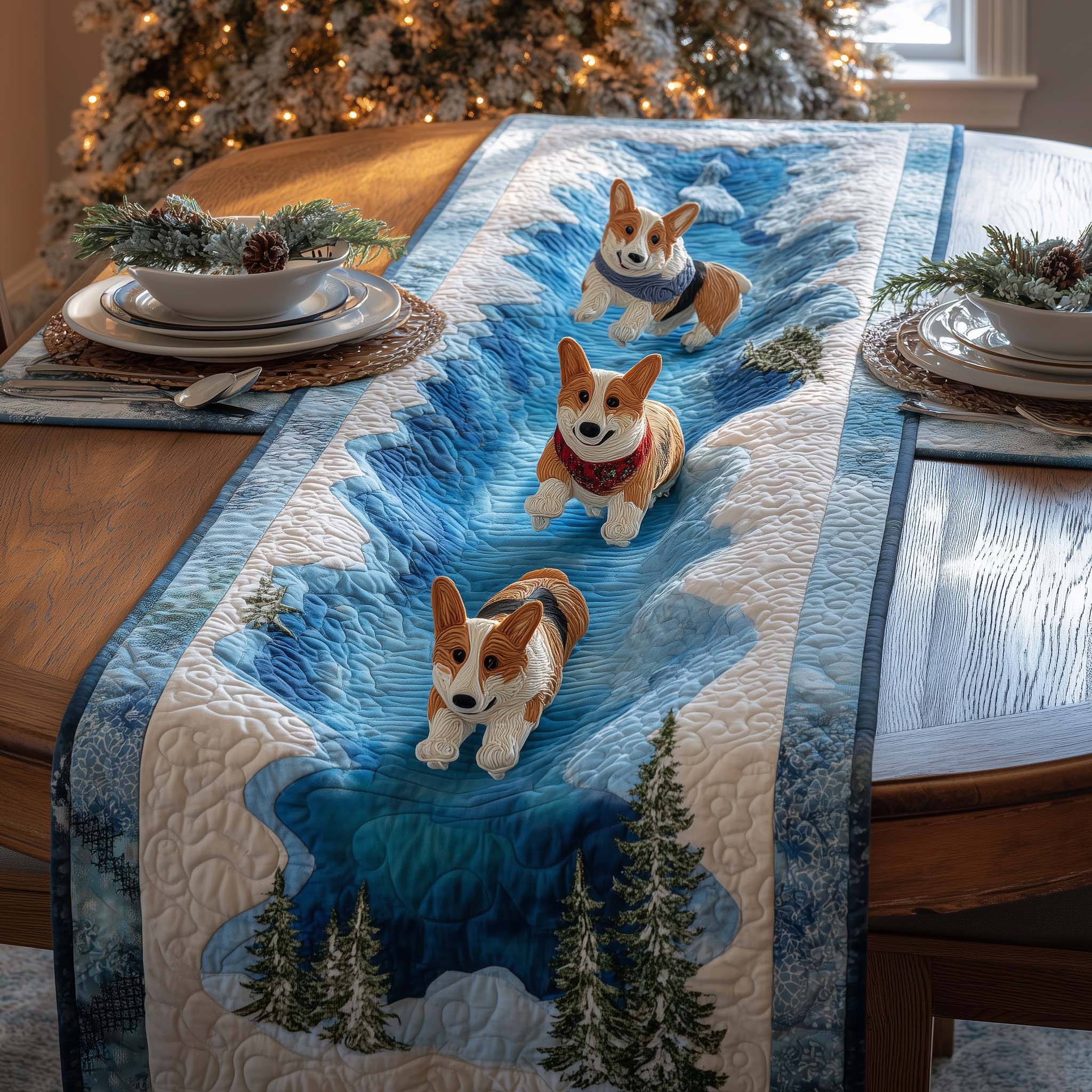 Corgi Glacier Quilted Table Runner, Easter Table Runner, Spring Table Runner, Mother's Day Gifts