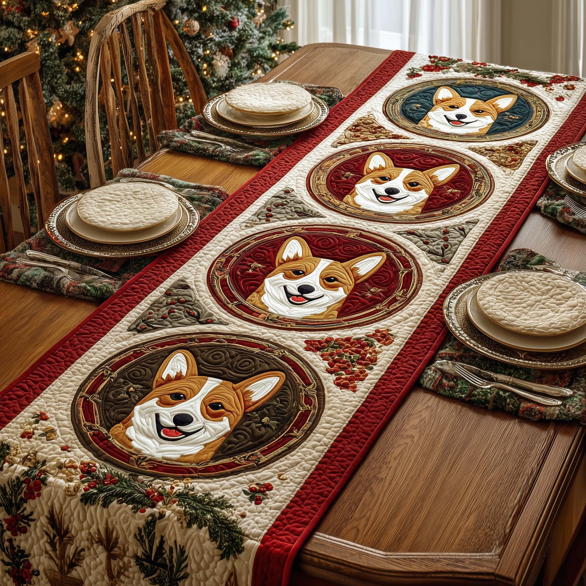 Corgi Wreath Quilted Table Runner, Easter Table Runner, Spring Table Runner, Mother's Day Gifts