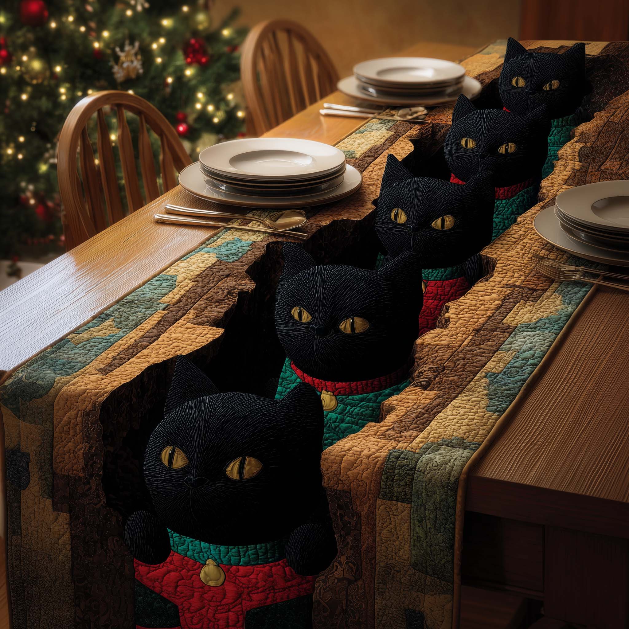 Festive Cats Quilted Table Runner, Easter Table Runner, Spring Table Runner, Mother's Day Gifts