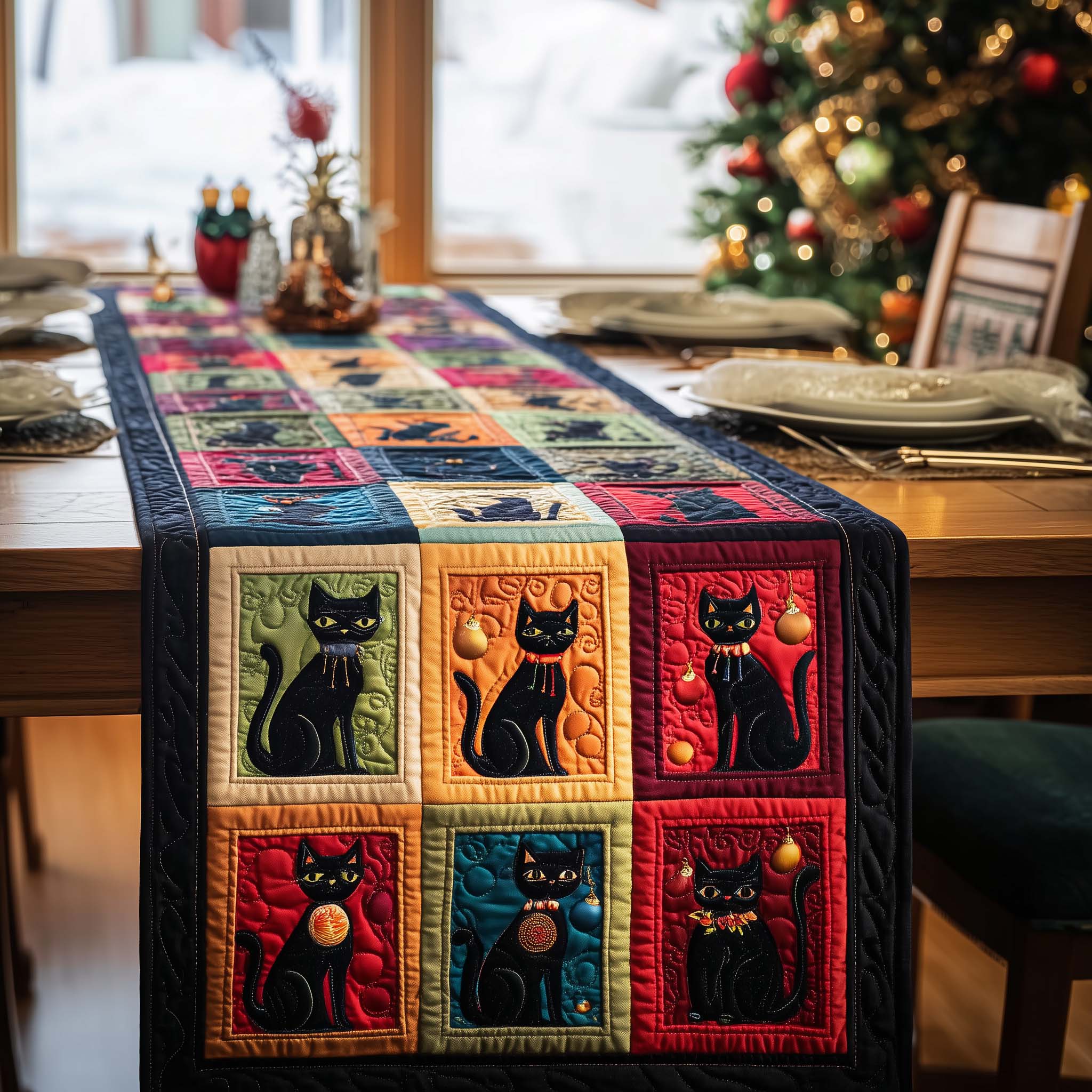 Ornament Cats Quilted Table Runner, Easter Table Runner, Spring Table Runner, Mother's Day Gifts