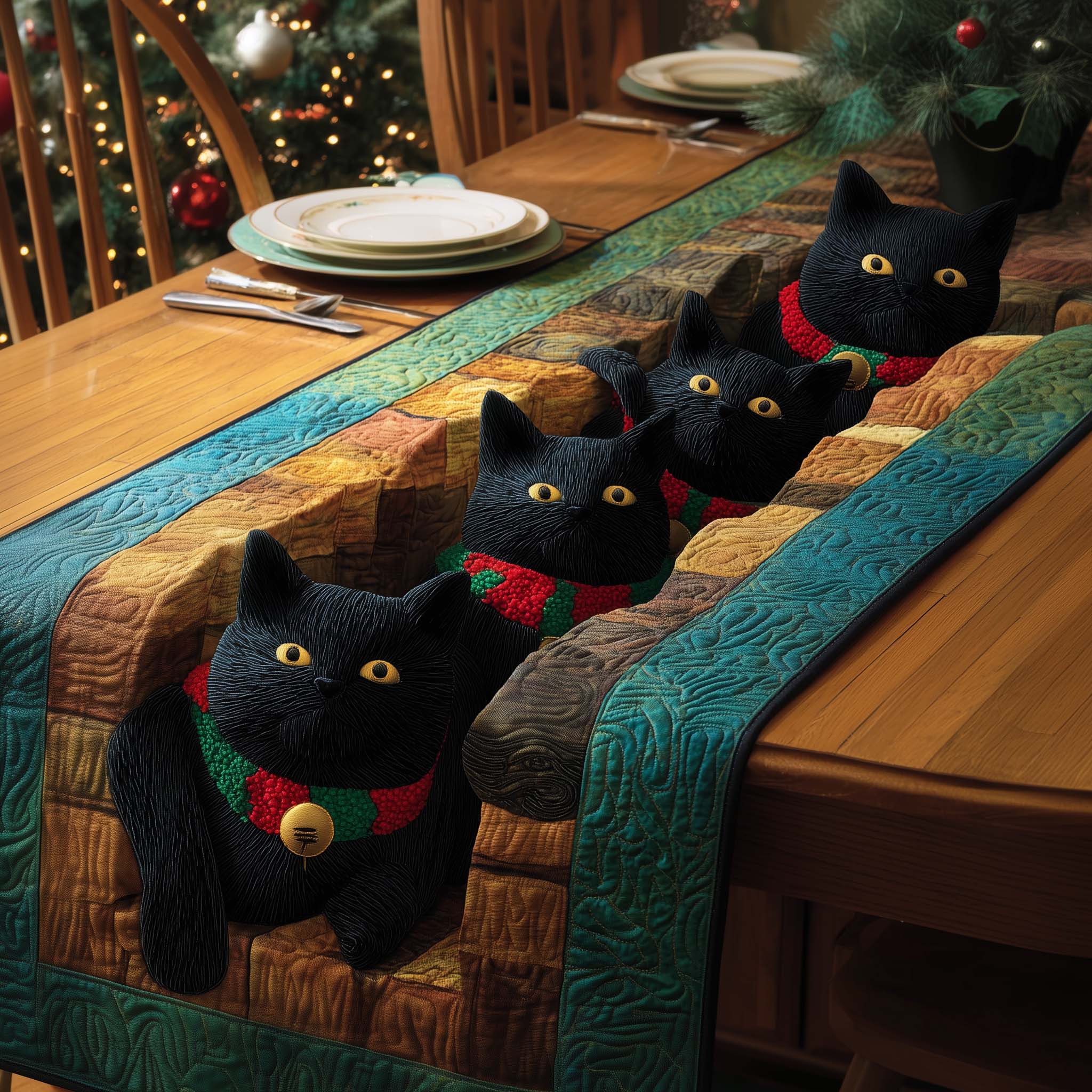 Jolly Cats Quilted Table Runner, Easter Table Runner, Spring Table Runner, Mother's Day Gifts