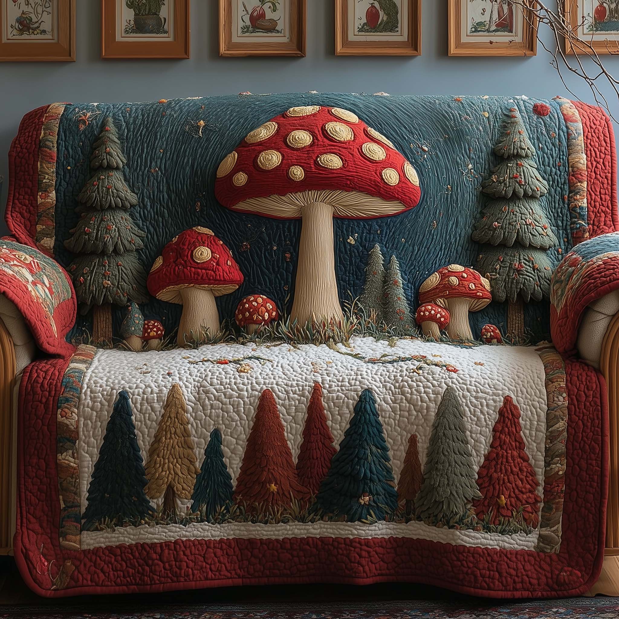 Forest Mushroom Quilted Sofa Cover Fall Halloween Decor For Sofa Couch