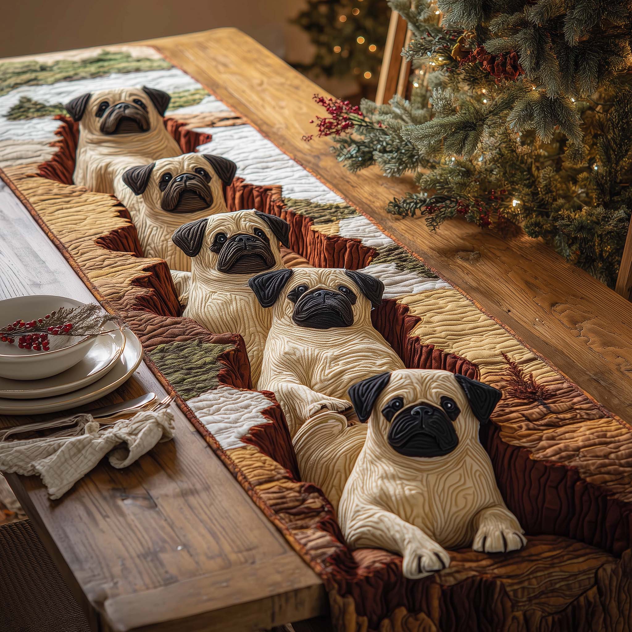 Tunnel Pugs Quilted Table Runner, Easter Table Runner, Spring Table Runner, Mother's Day Gifts