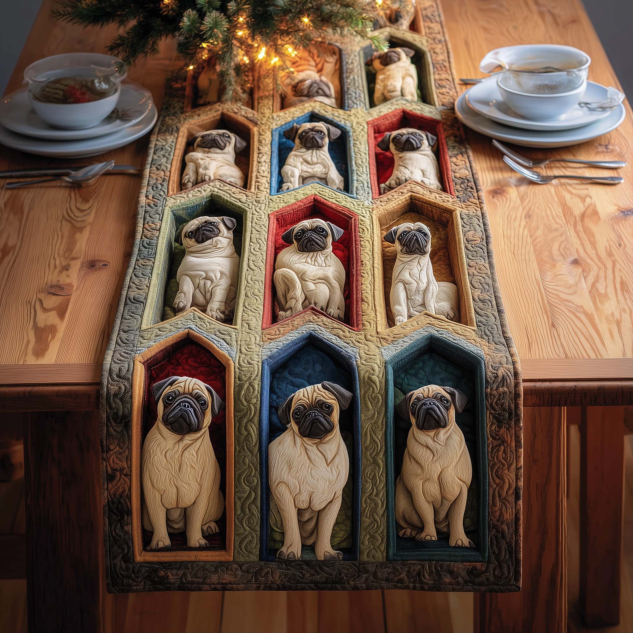 Pug Gallery Quilted Table Runner, Easter Table Runner, Spring Table Runner, Mother's Day Gifts