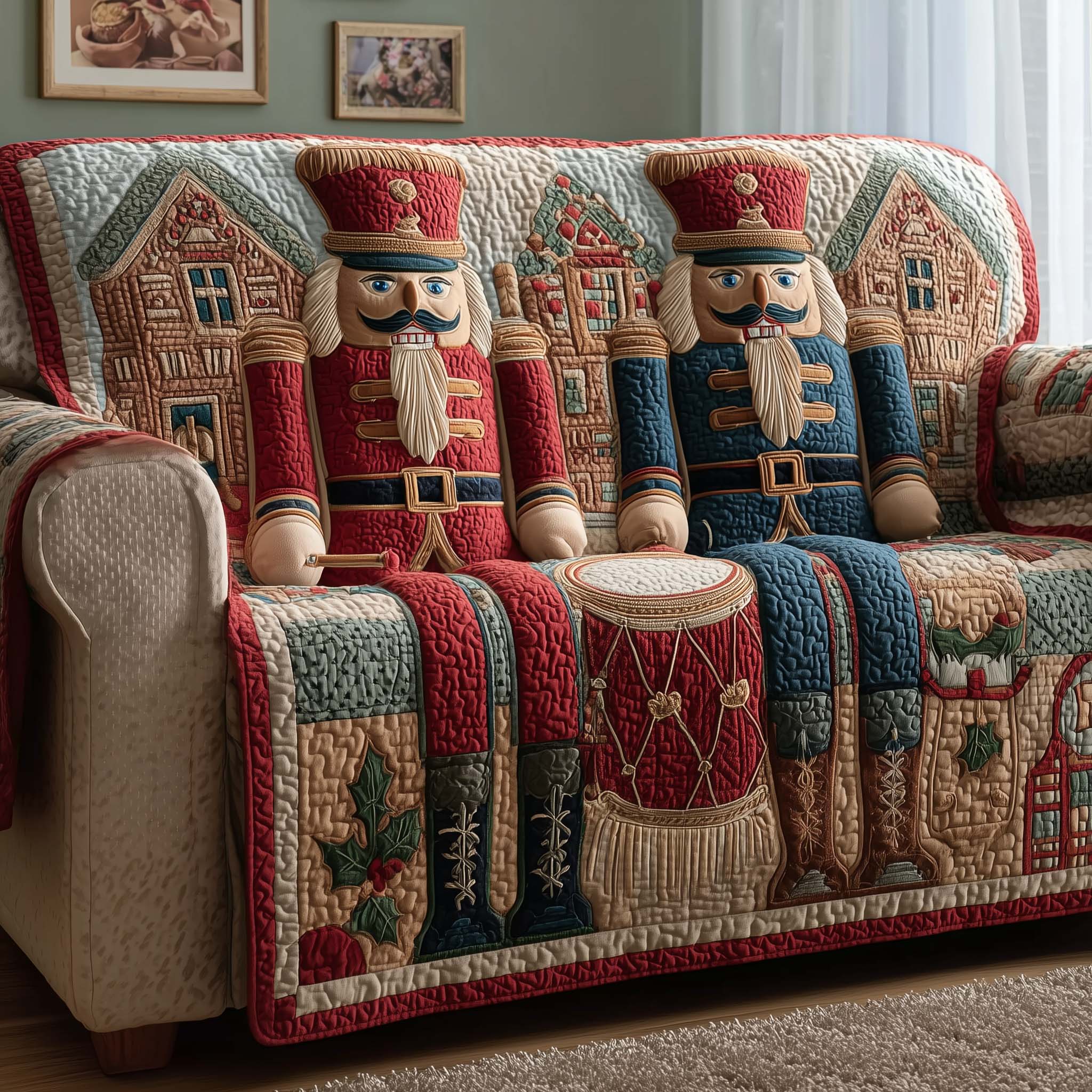 Drum Nutcracker Quilted Sofa Cover Fall Halloween Decor For Sofa Couch