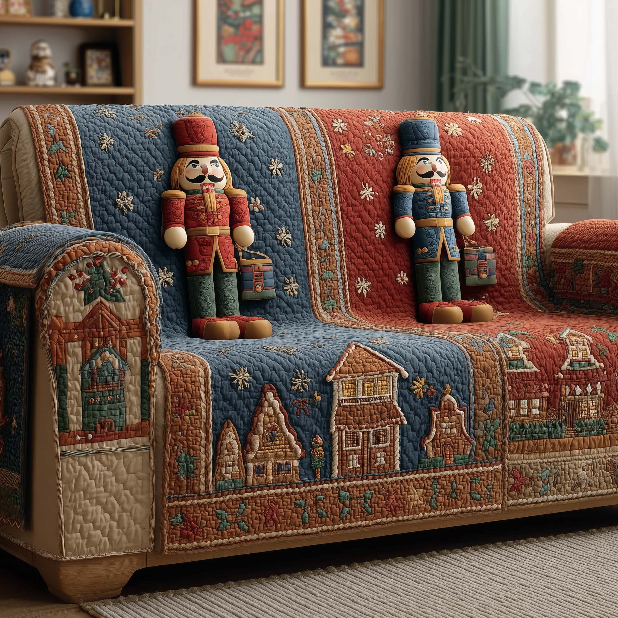 Village Nutcracker Quilted Sofa Cover Fall Halloween Decor For Sofa Couch