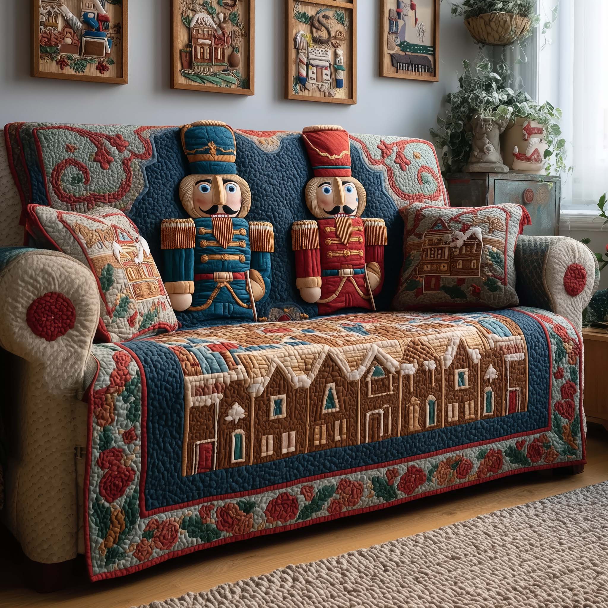 Twin Nutcracker Quilted Sofa Cover Fall Halloween Decor For Sofa Couch