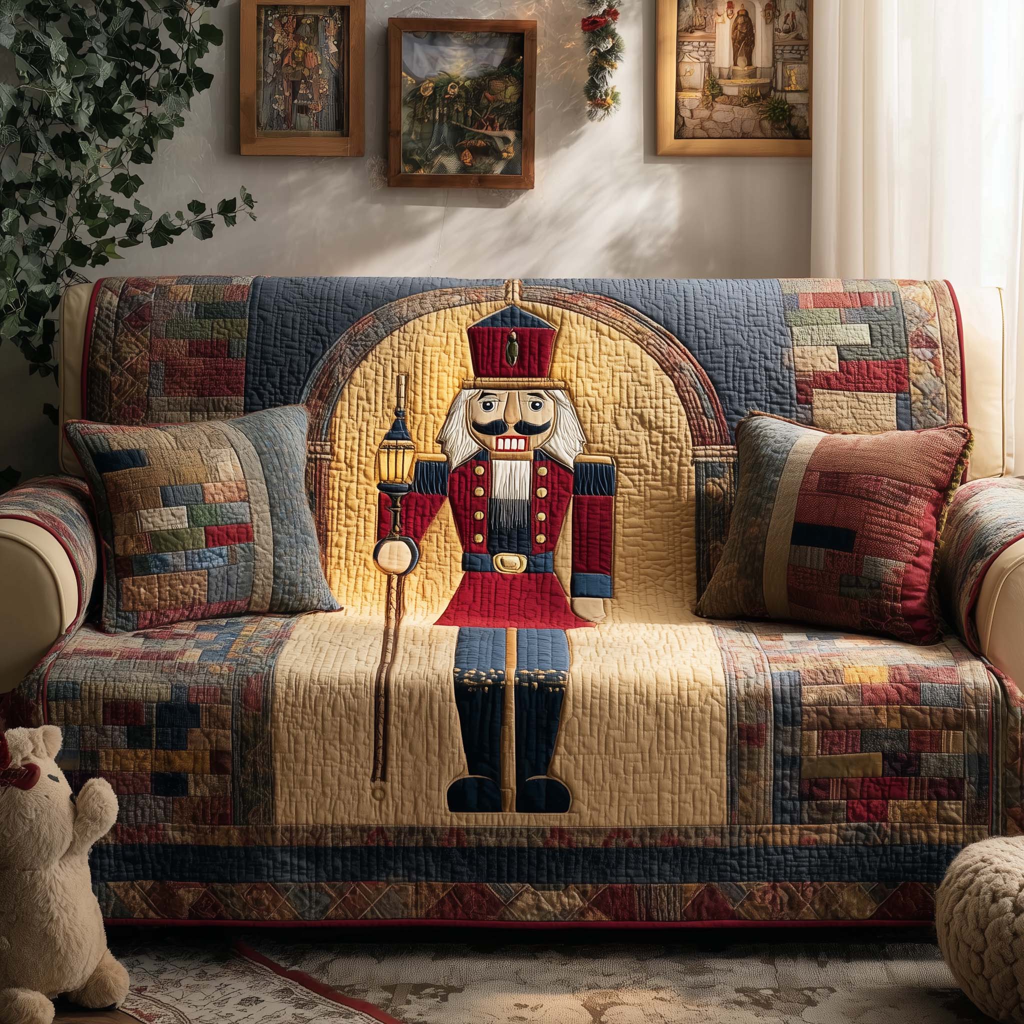 Lantern Nutcracker Quilted Sofa Cover Fall Halloween Decor For Sofa Couch