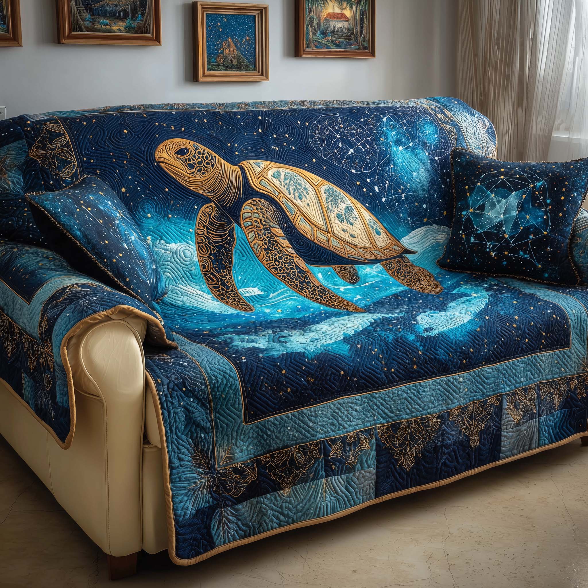 Cosmic Turtle Quilted Sofa Cover Fall Halloween Decor For Sofa Couch