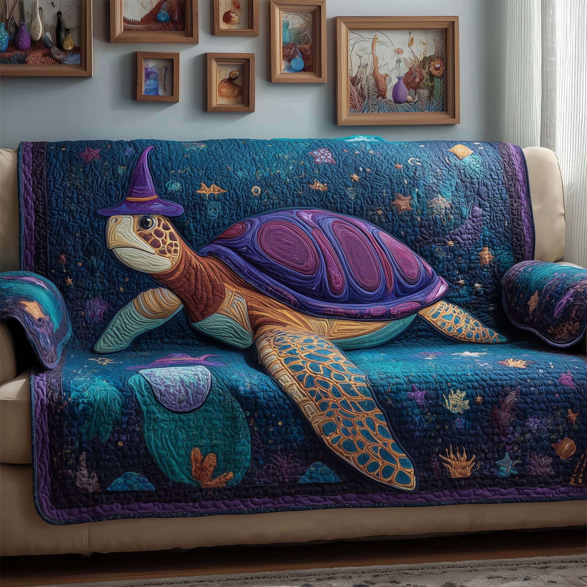 Wizard Turtle Quilted Sofa Cover Fall Halloween Decor For Sofa Couch