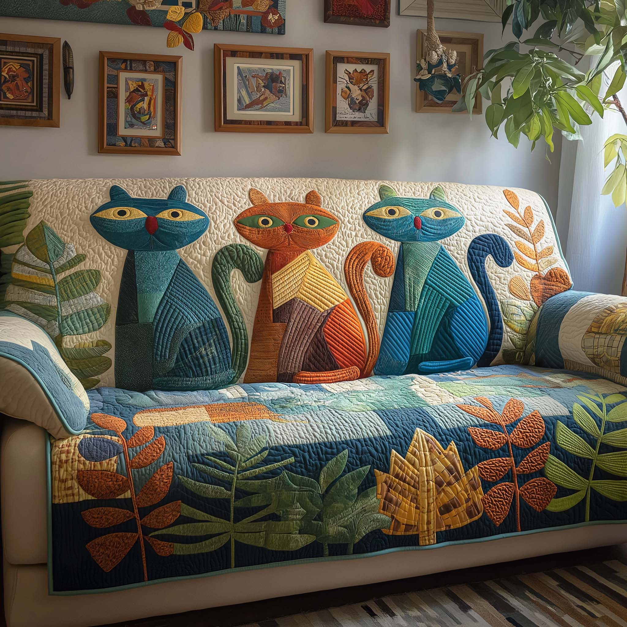 Forest Cats Quilted Sofa Cover Fall Halloween Decor For Sofa Couch