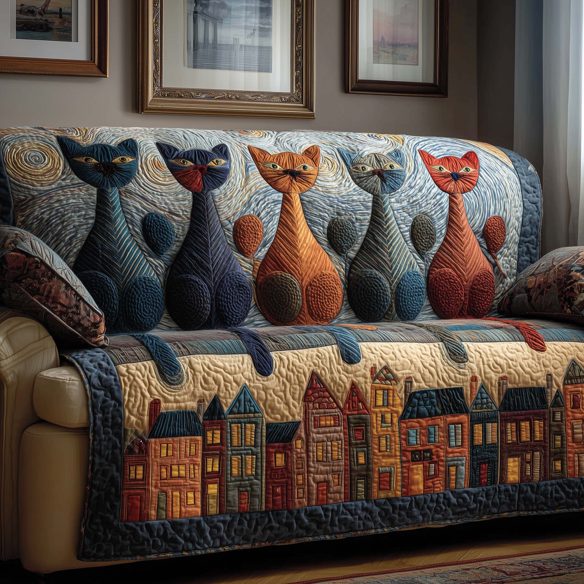 Town Cats Quilted Sofa Cover Fall Halloween Decor For Sofa Couch