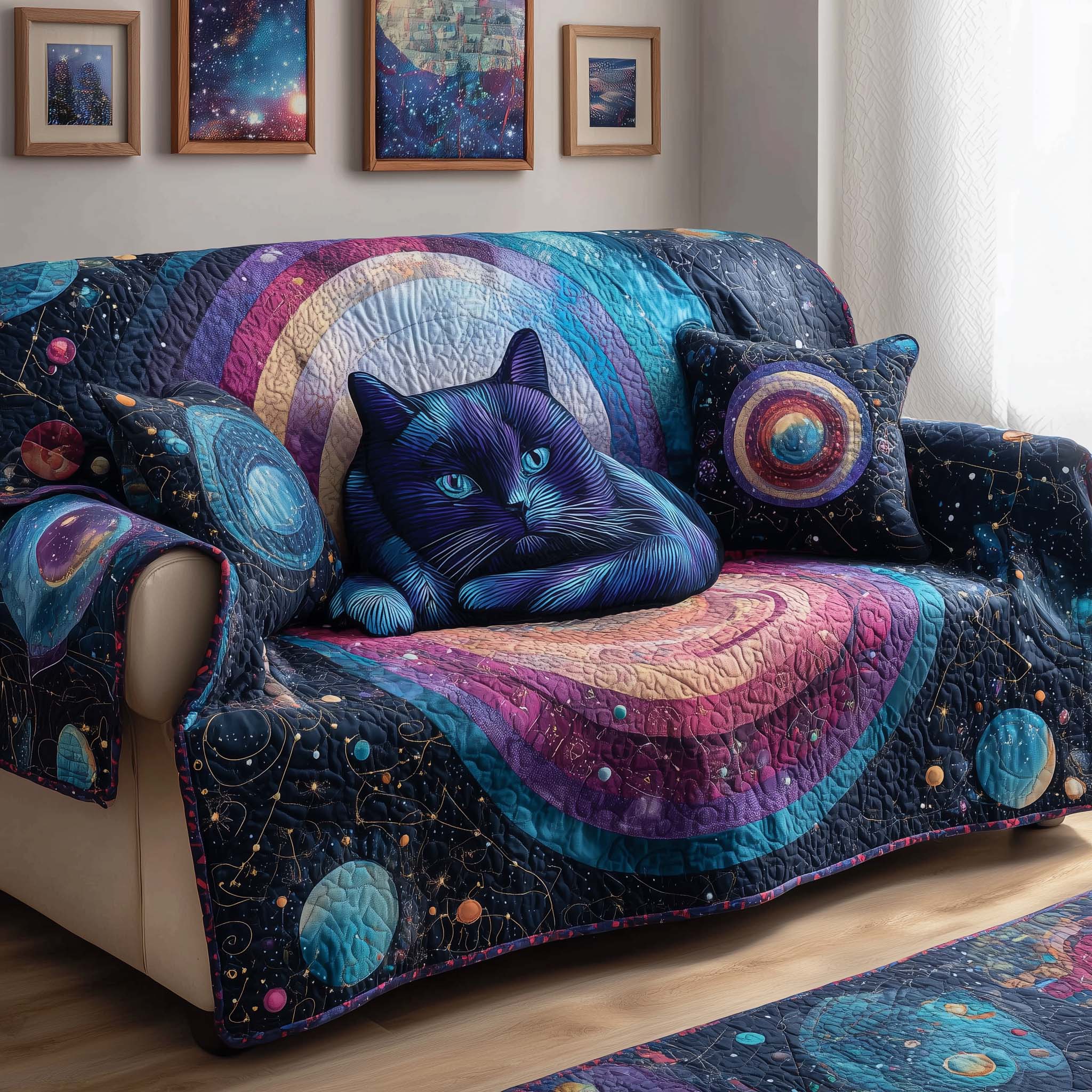 Cosmic Cat Quilted Sofa Cover Fall Halloween Decor For Sofa Couch