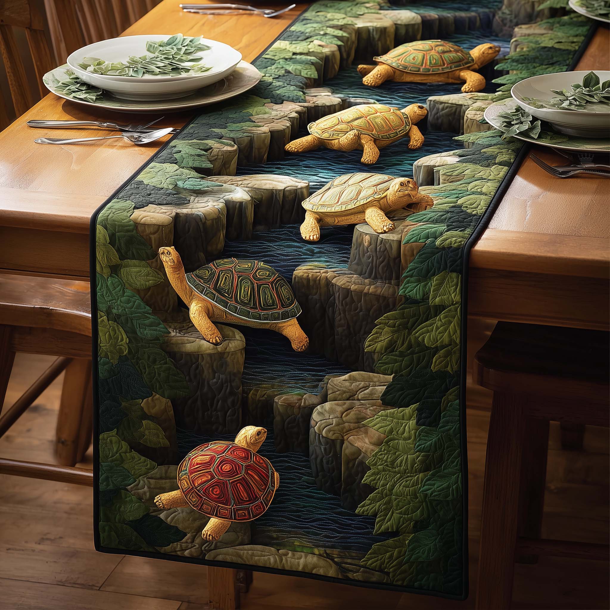 River Turtles Quilted Table Runner, Easter Table Runner, Spring Table Runner, Mother's Day Gifts