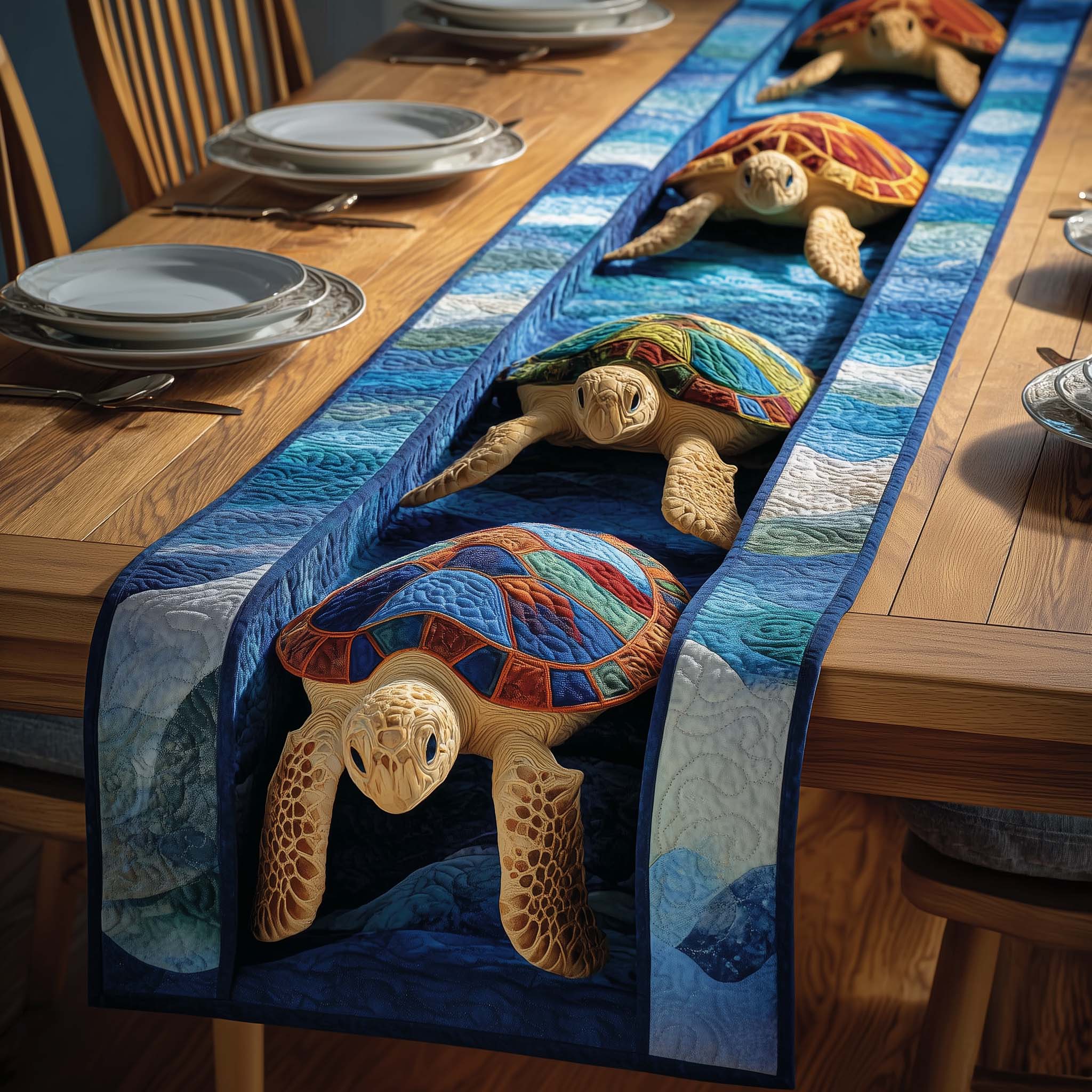 Stream Turtles Quilted Table Runner, Easter Table Runner, Spring Table Runner, Mother's Day Gifts