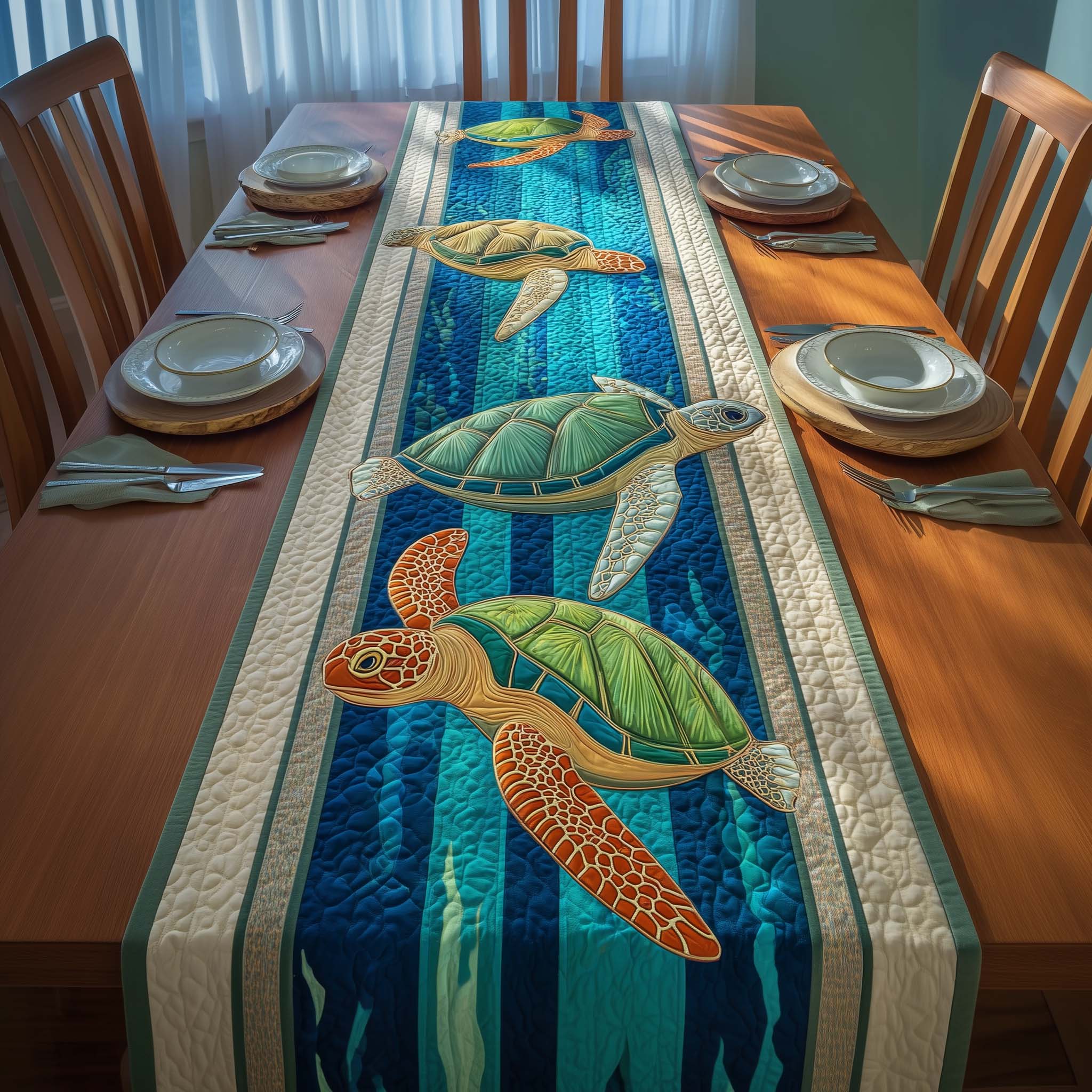 Ocean Turtles Quilted Table Runner, Easter Table Runner, Spring Table Runner, Mother's Day Gifts