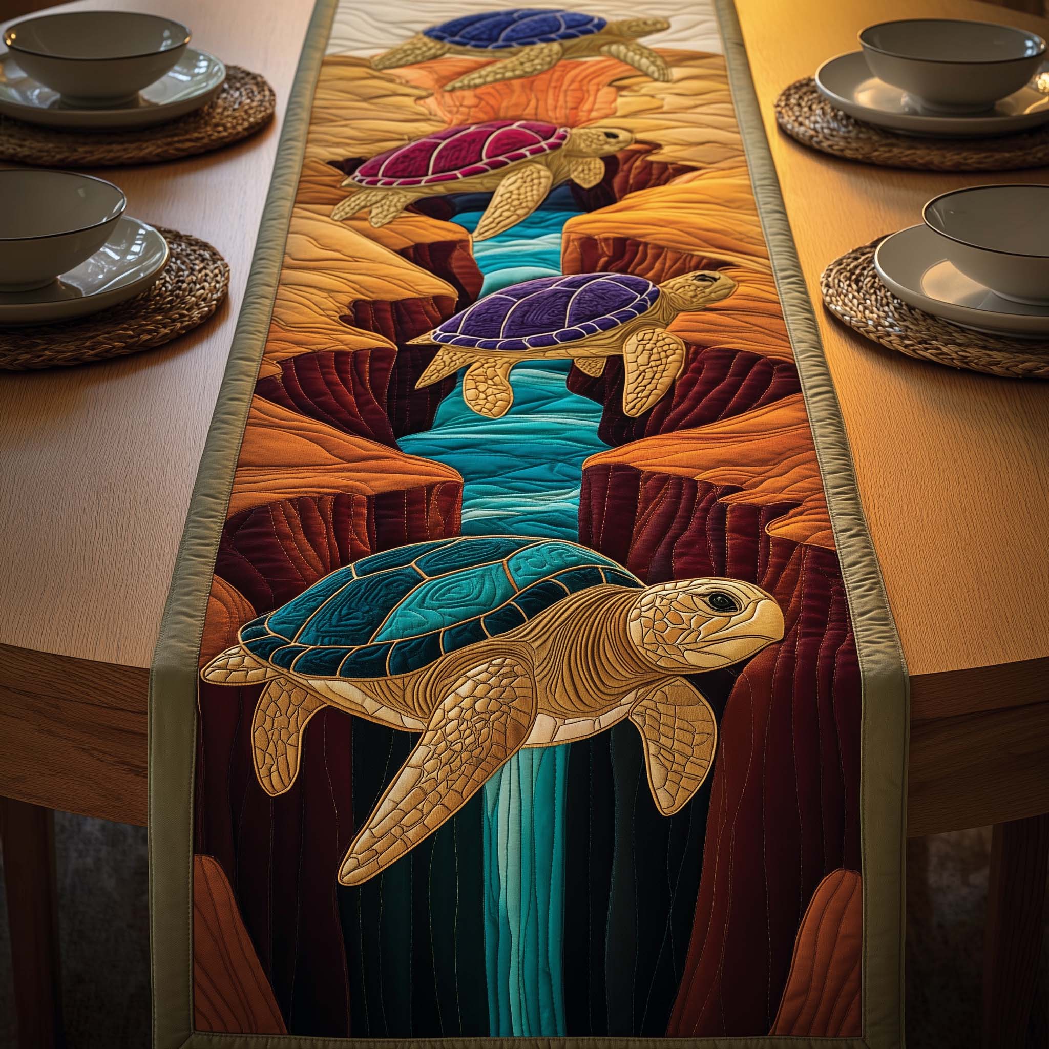 Canyon Turtles Quilted Table Runner, Easter Table Runner, Spring Table Runner, Mother's Day Gifts
