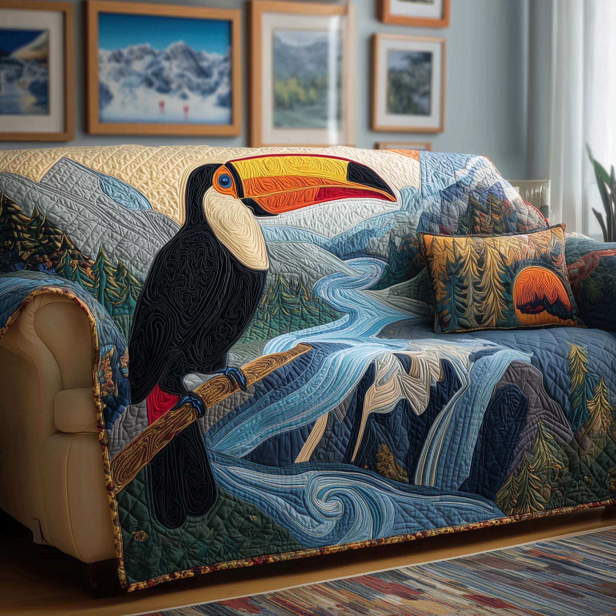 River Toucan Quilted Sofa Cover Fall Halloween Decor For Sofa Couch
