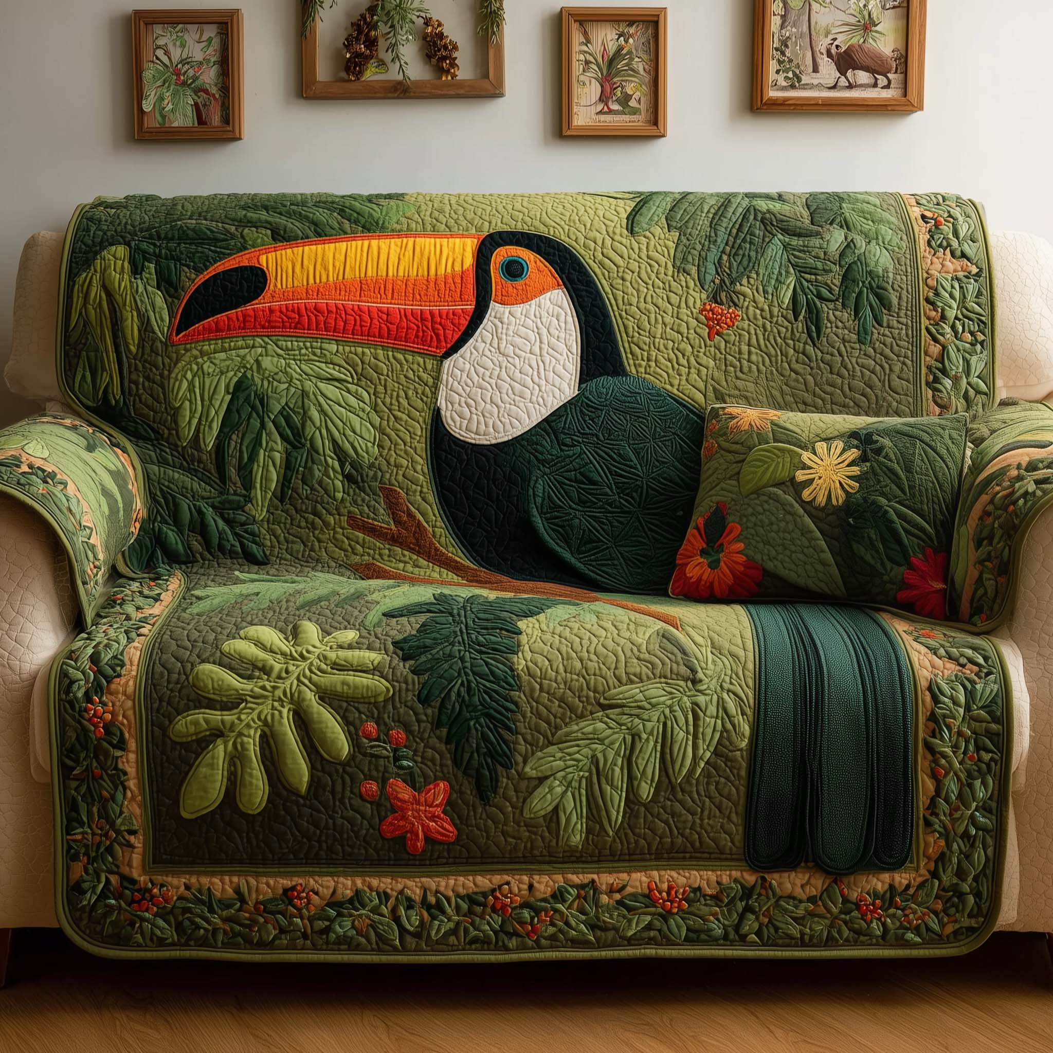 Jungle Toucan Quilted Sofa Cover Fall Halloween Decor For Sofa Couch